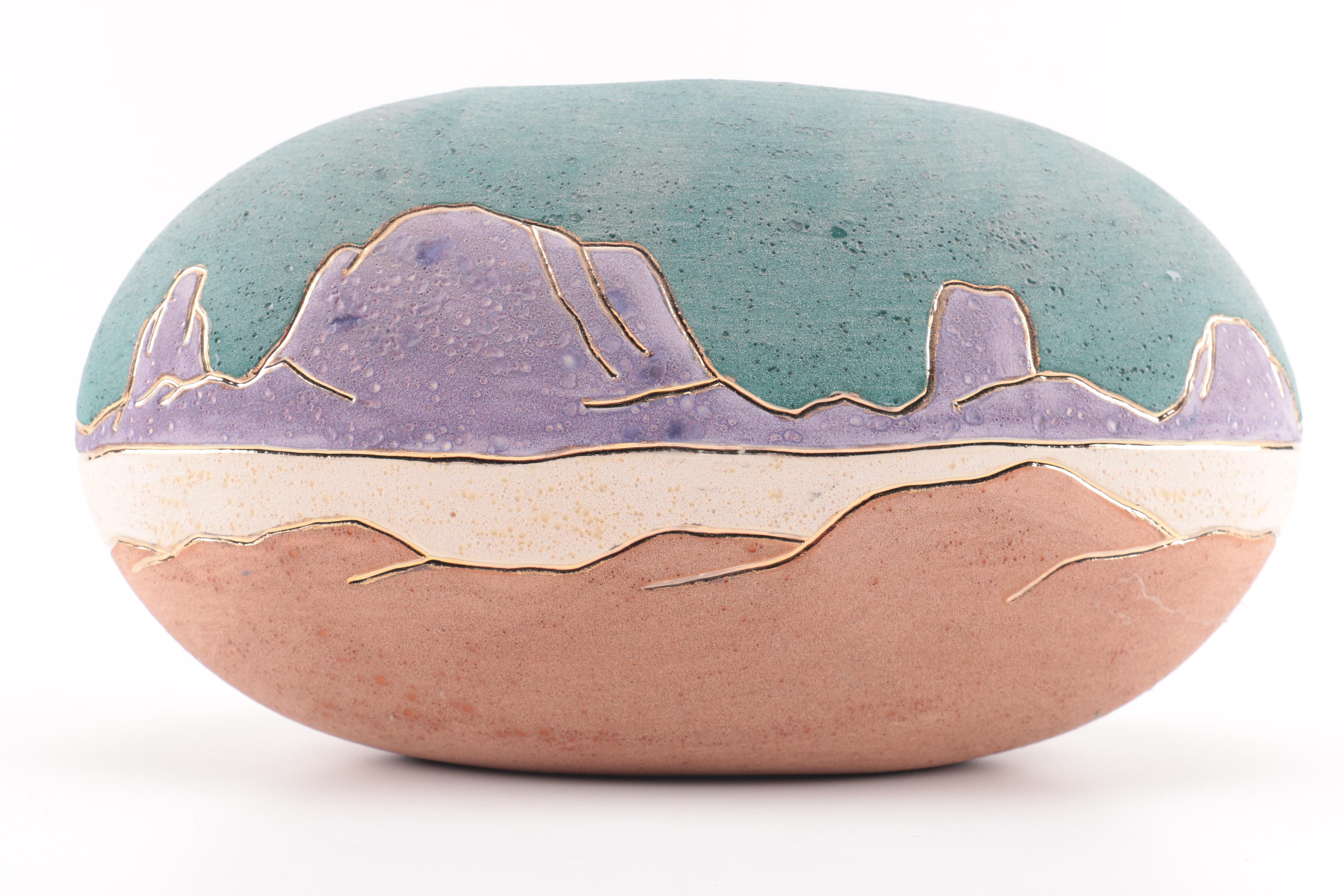 Vera Russell Southwestern Pottery Vase with 22K Gold Trim