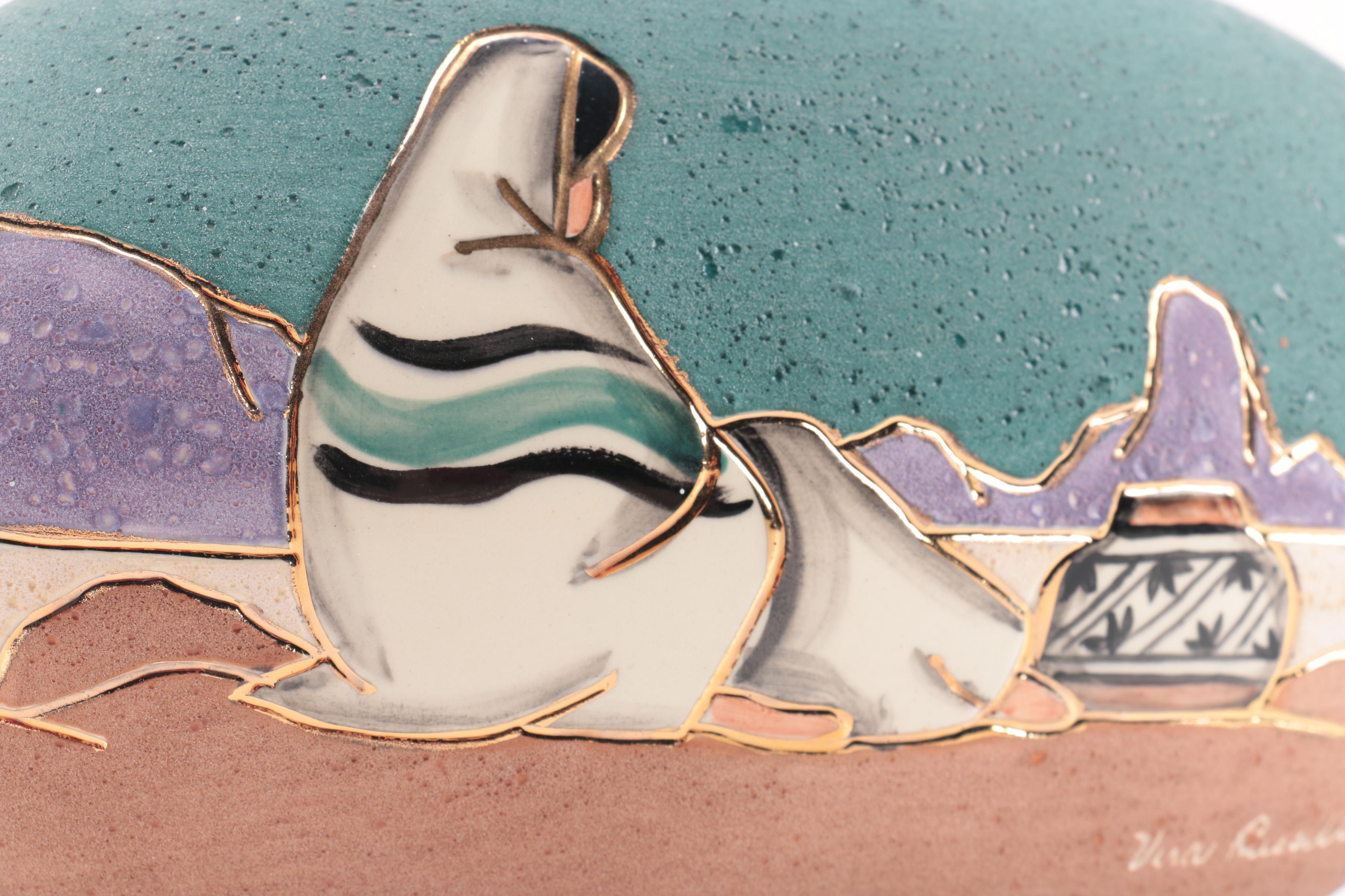 Vera Russell Southwestern Pottery Vase with 22K Gold Trim