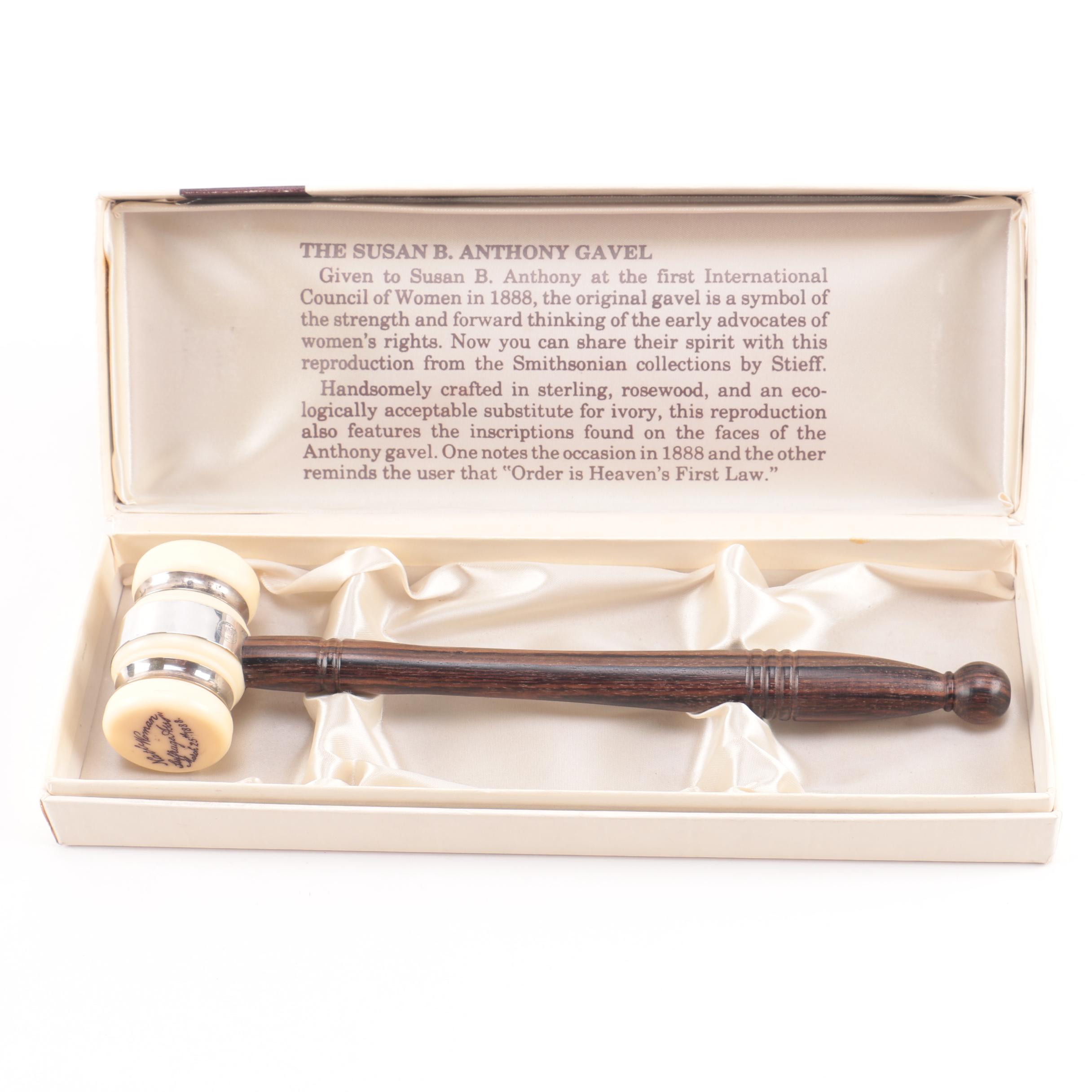 Susan B Anthony Reproduction Gavel, Including Sterling Silver