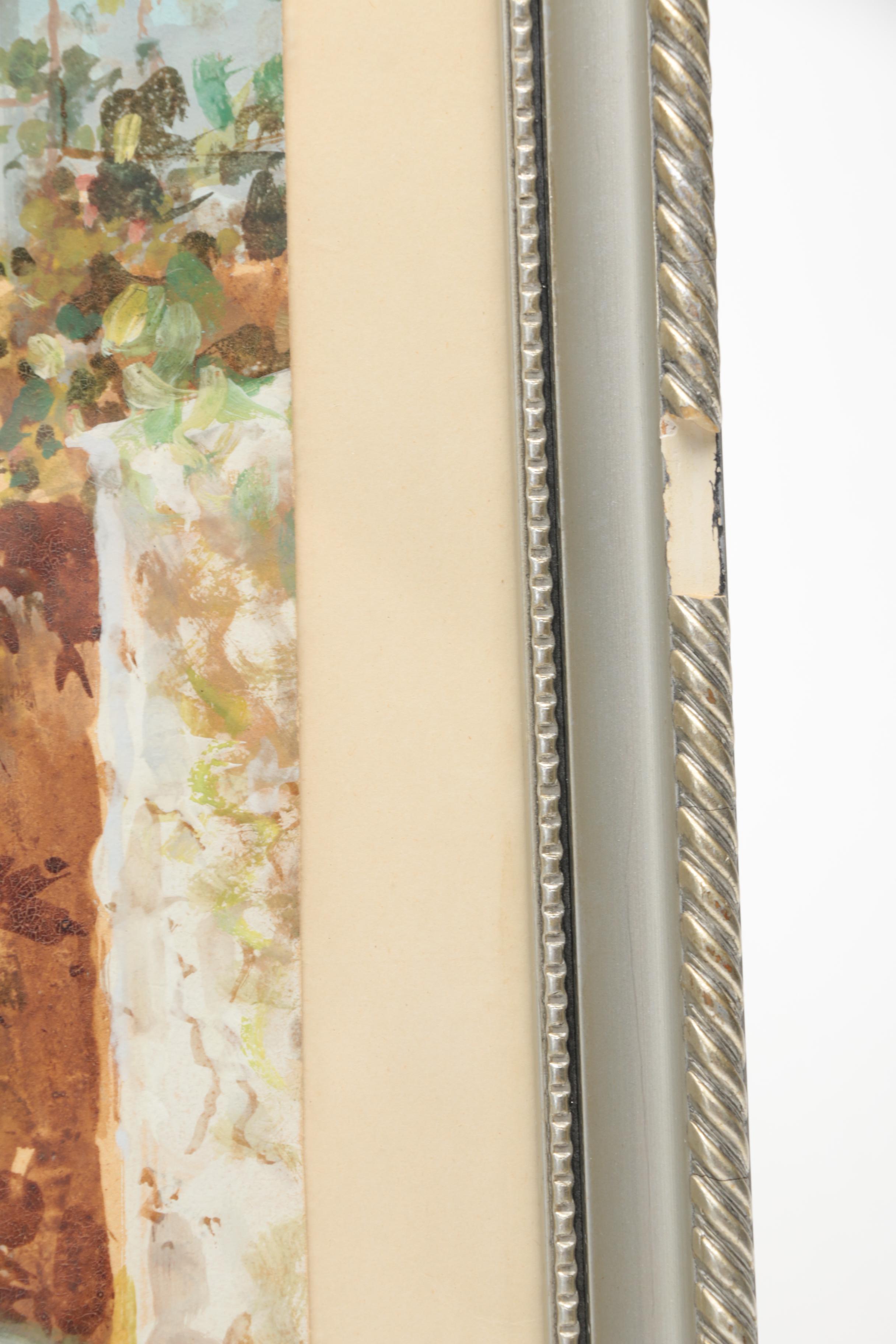 Gouache on Paper of a Couple Walking a Seaside Road