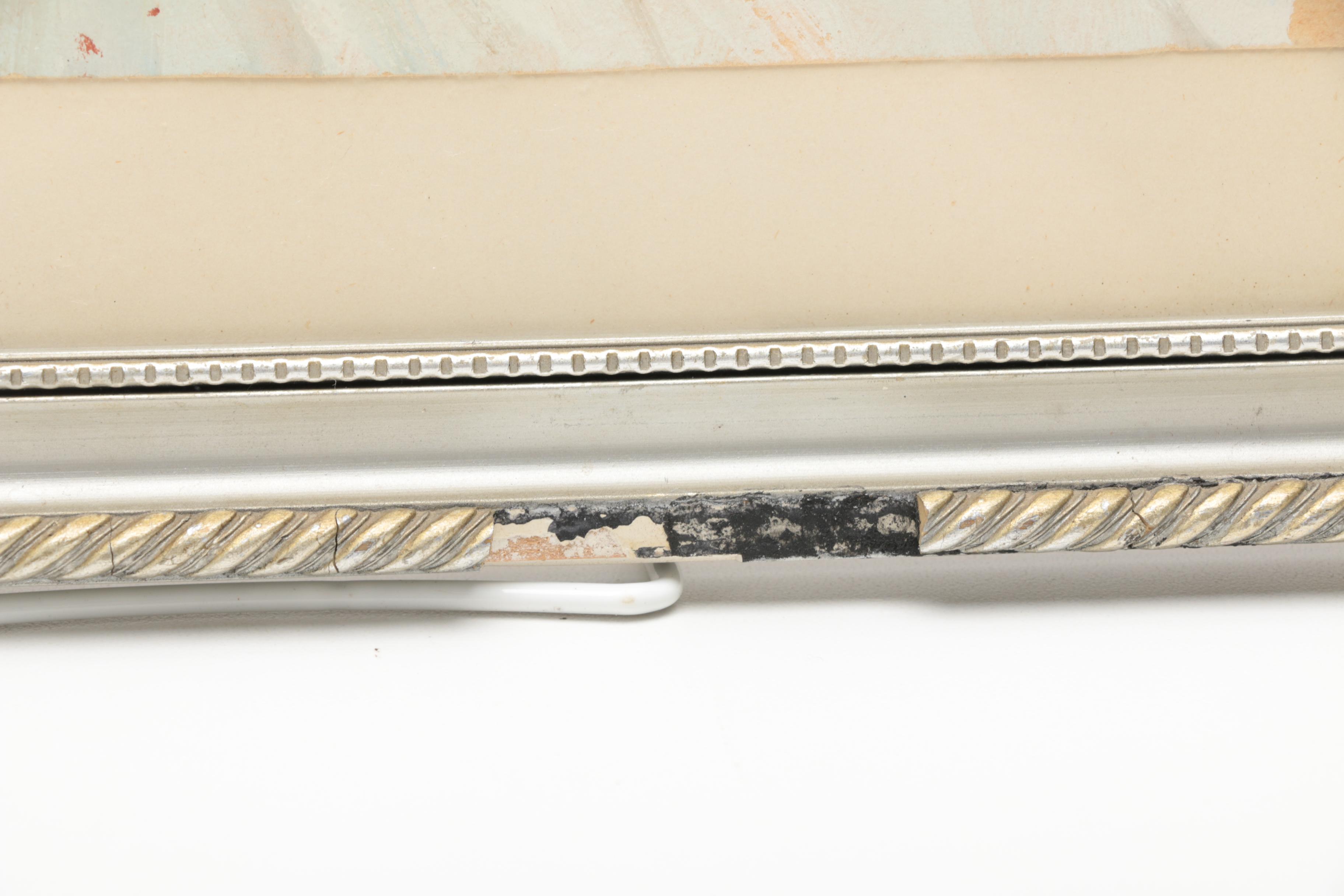 Gouache on Paper of a Couple Walking a Seaside Road