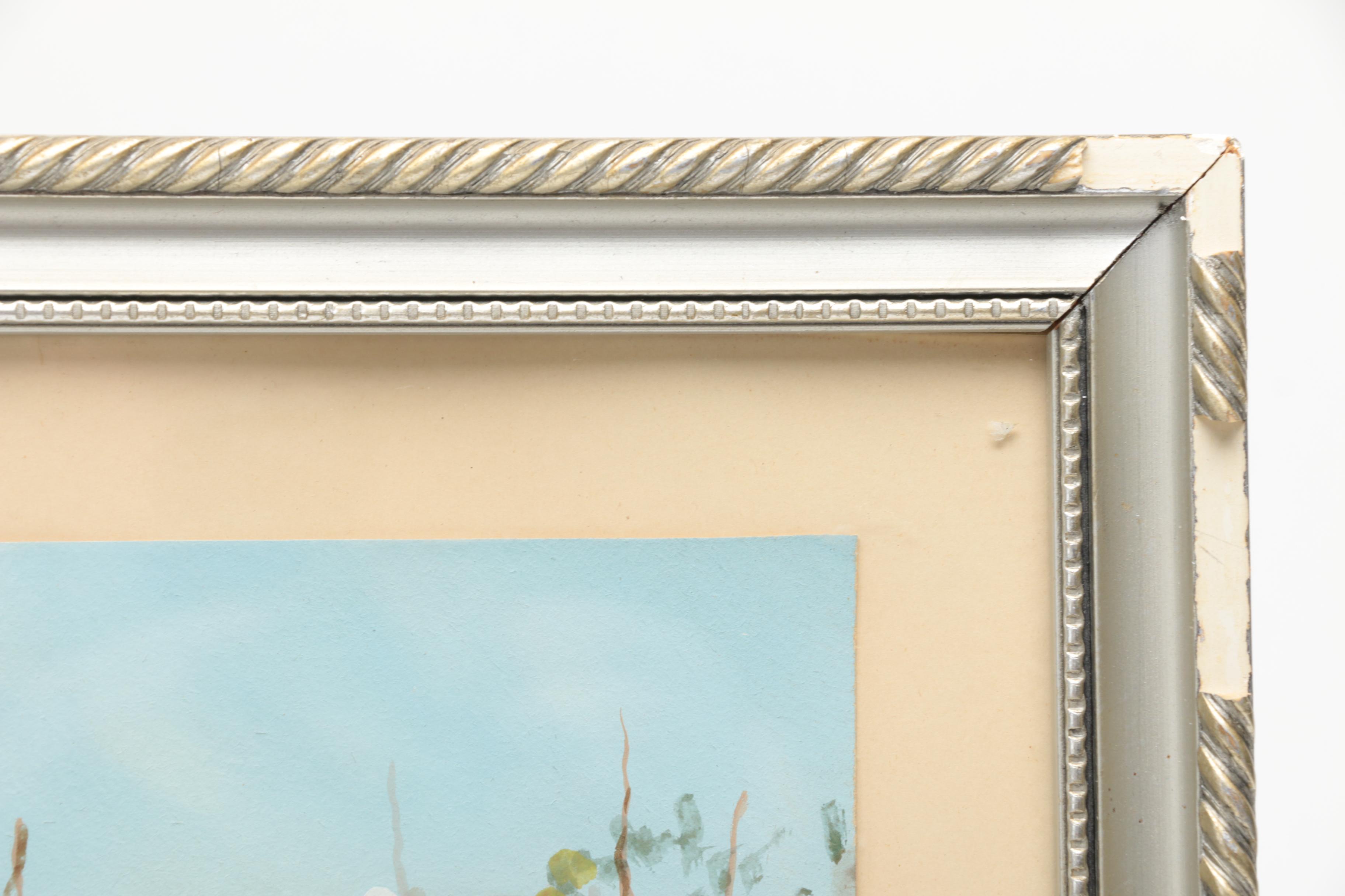 Gouache on Paper of a Couple Walking a Seaside Road