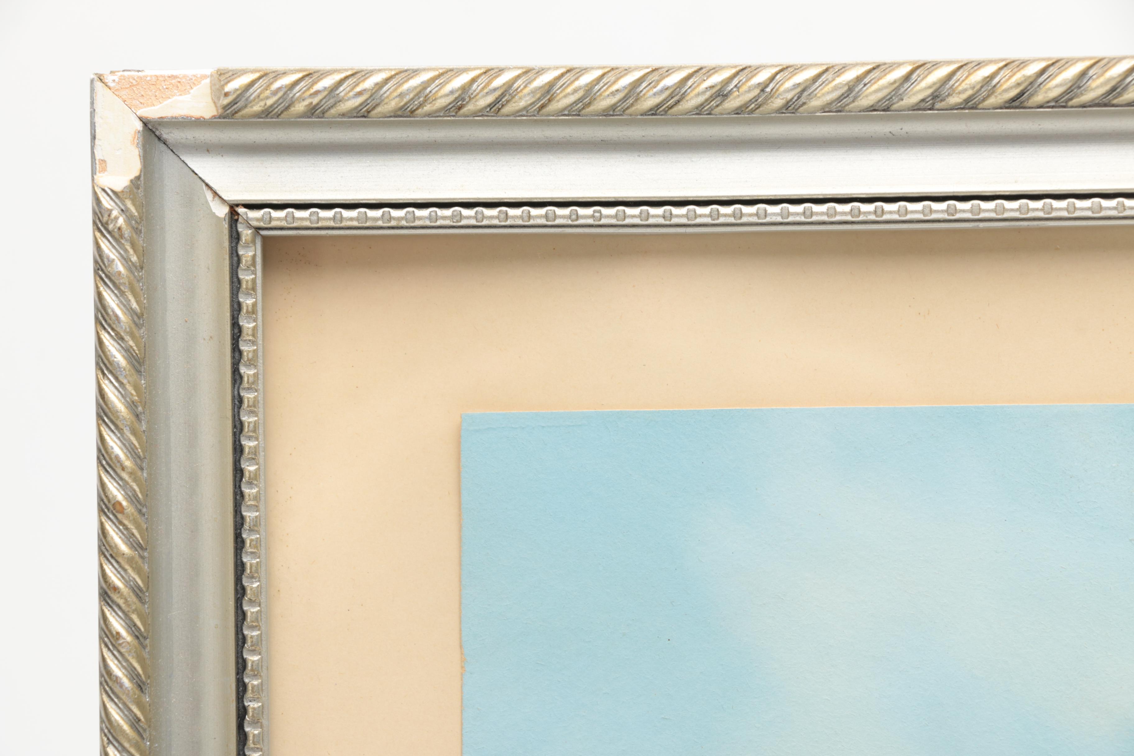 Gouache on Paper of a Couple Walking a Seaside Road