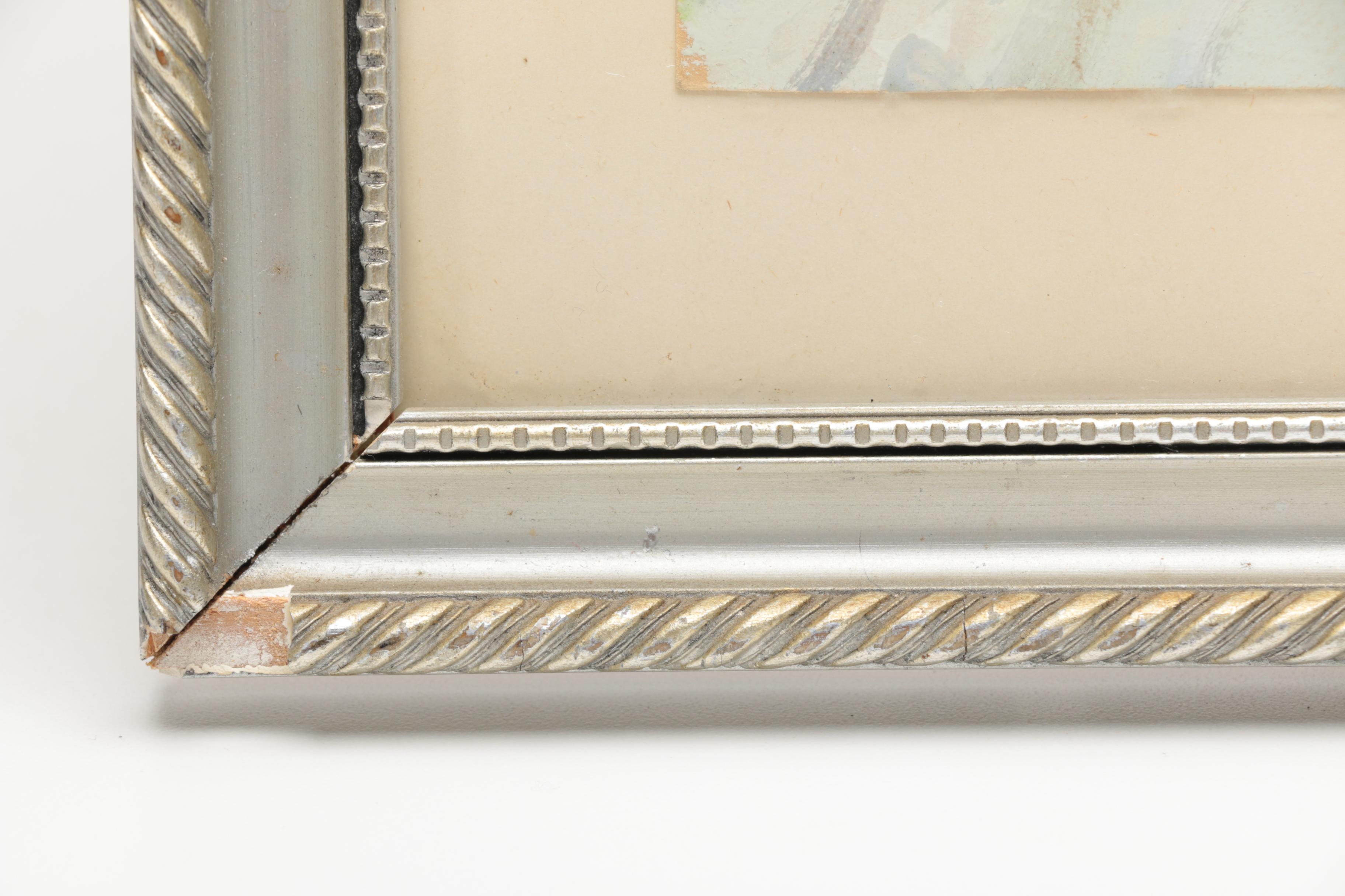 Gouache on Paper of a Couple Walking a Seaside Road