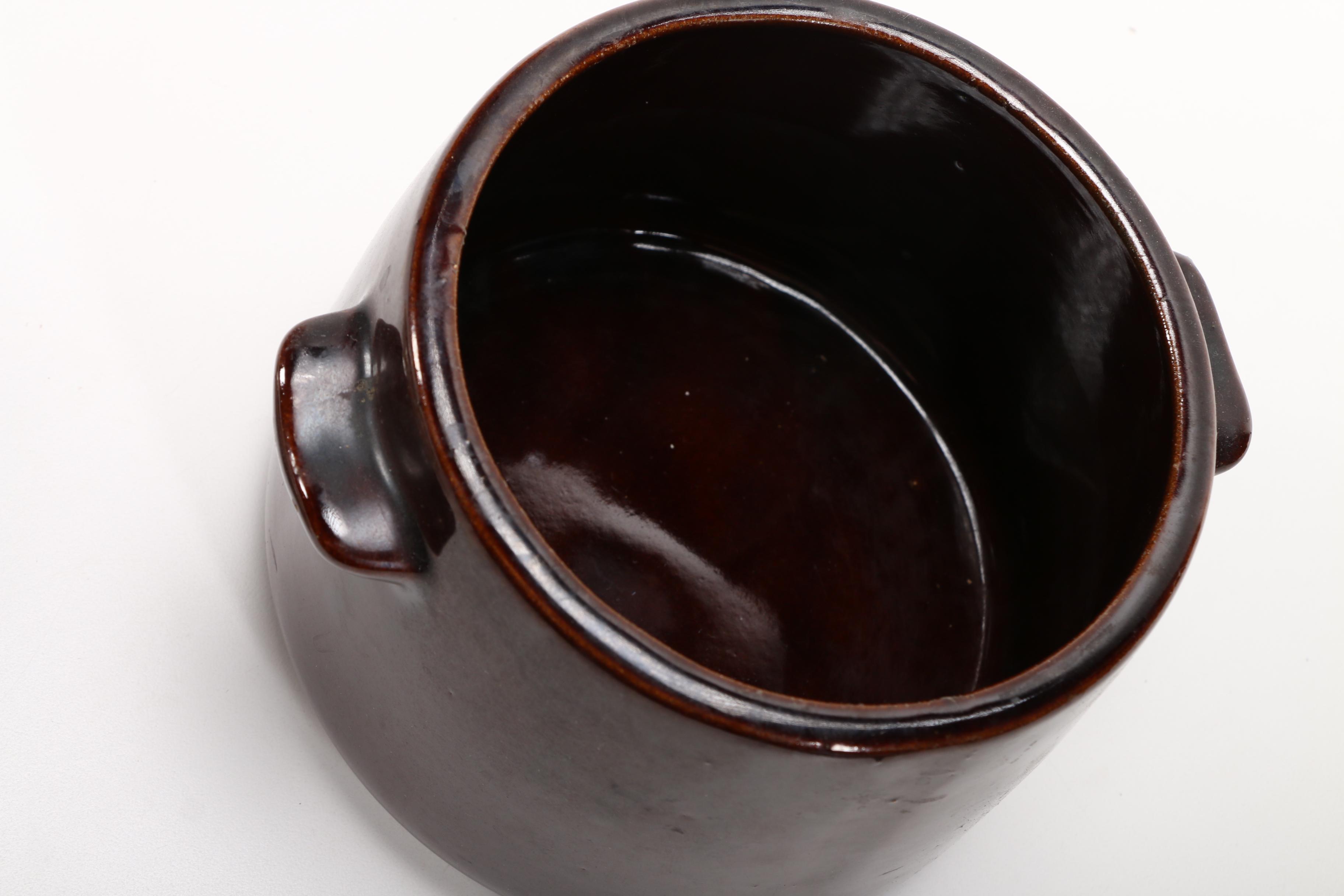 Vintage Brown Glazed Stoneware Bean Pot