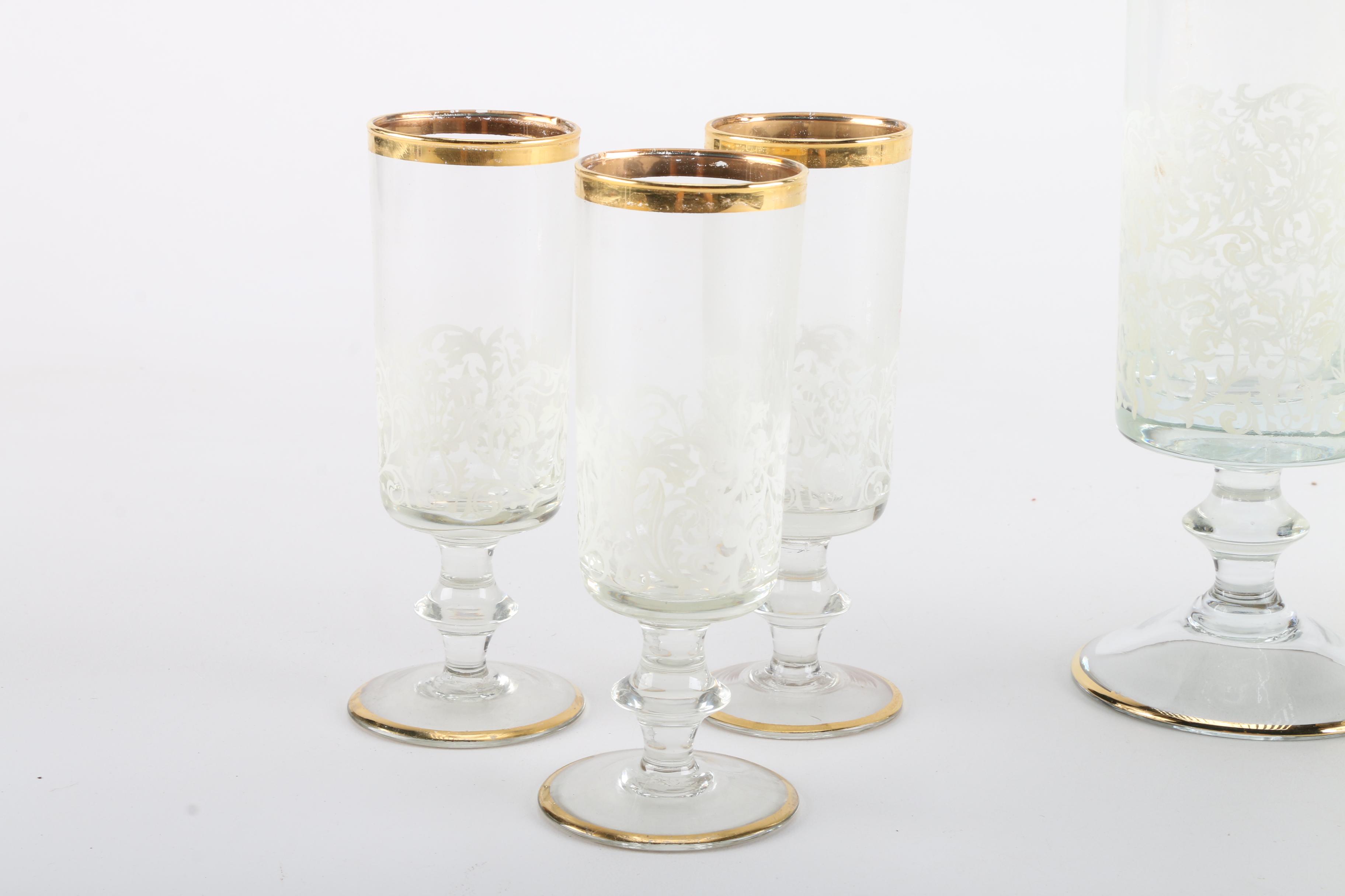 Enameled Decanter and Glass Set