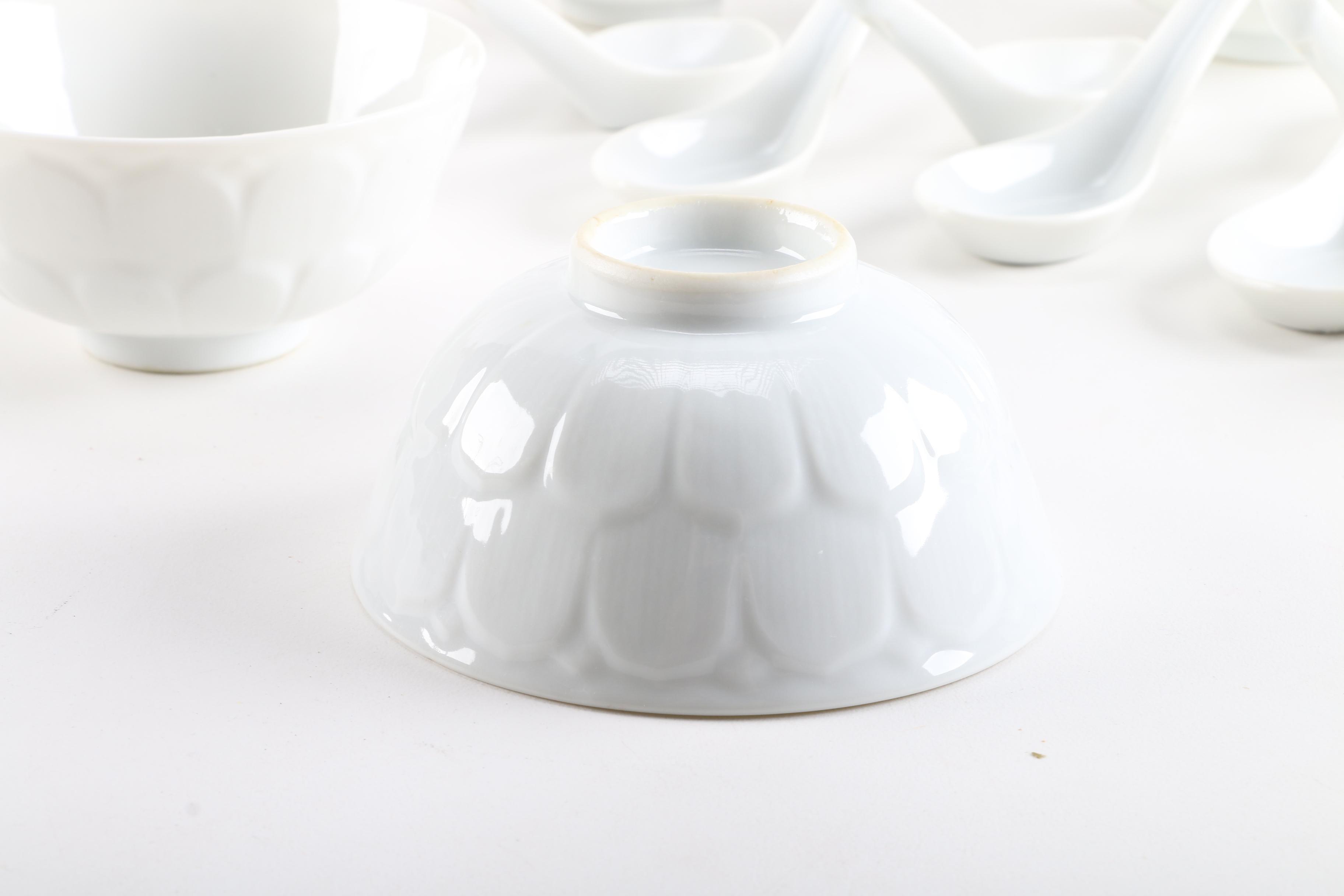 Matching Tone Ceramic Soup Bowls And Soup Spoons