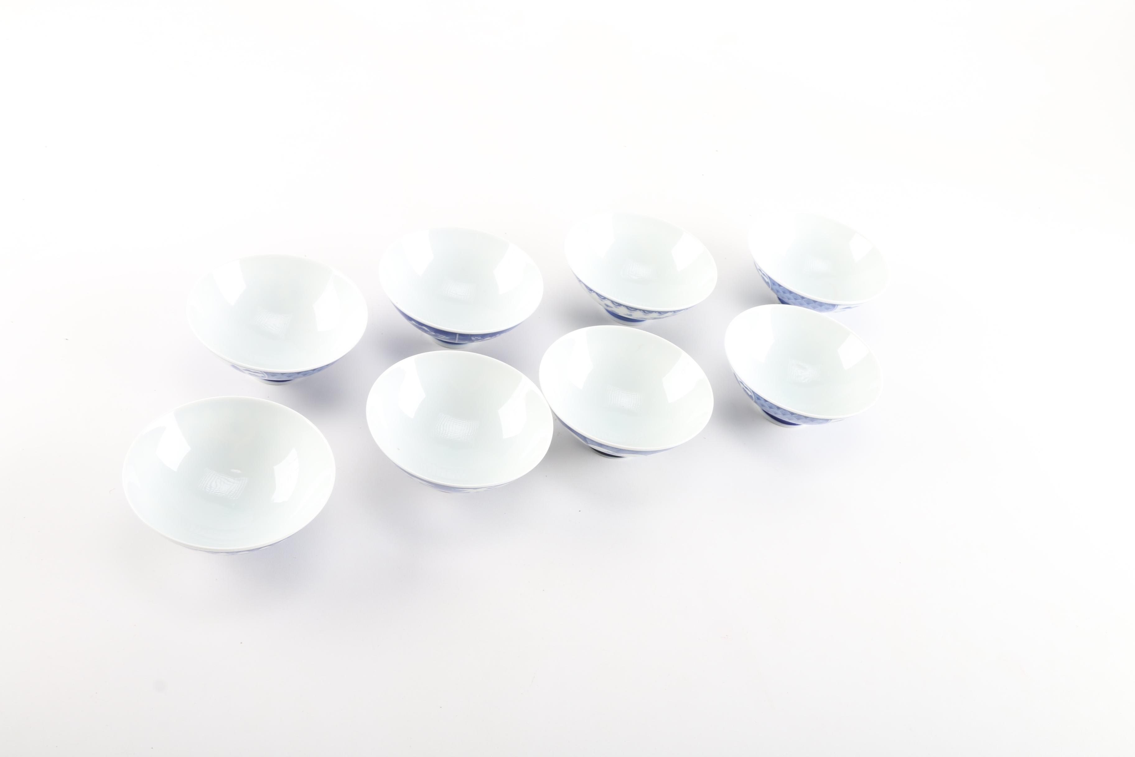 Asian Inspired Floral Pattern Ceramic Bowl Set