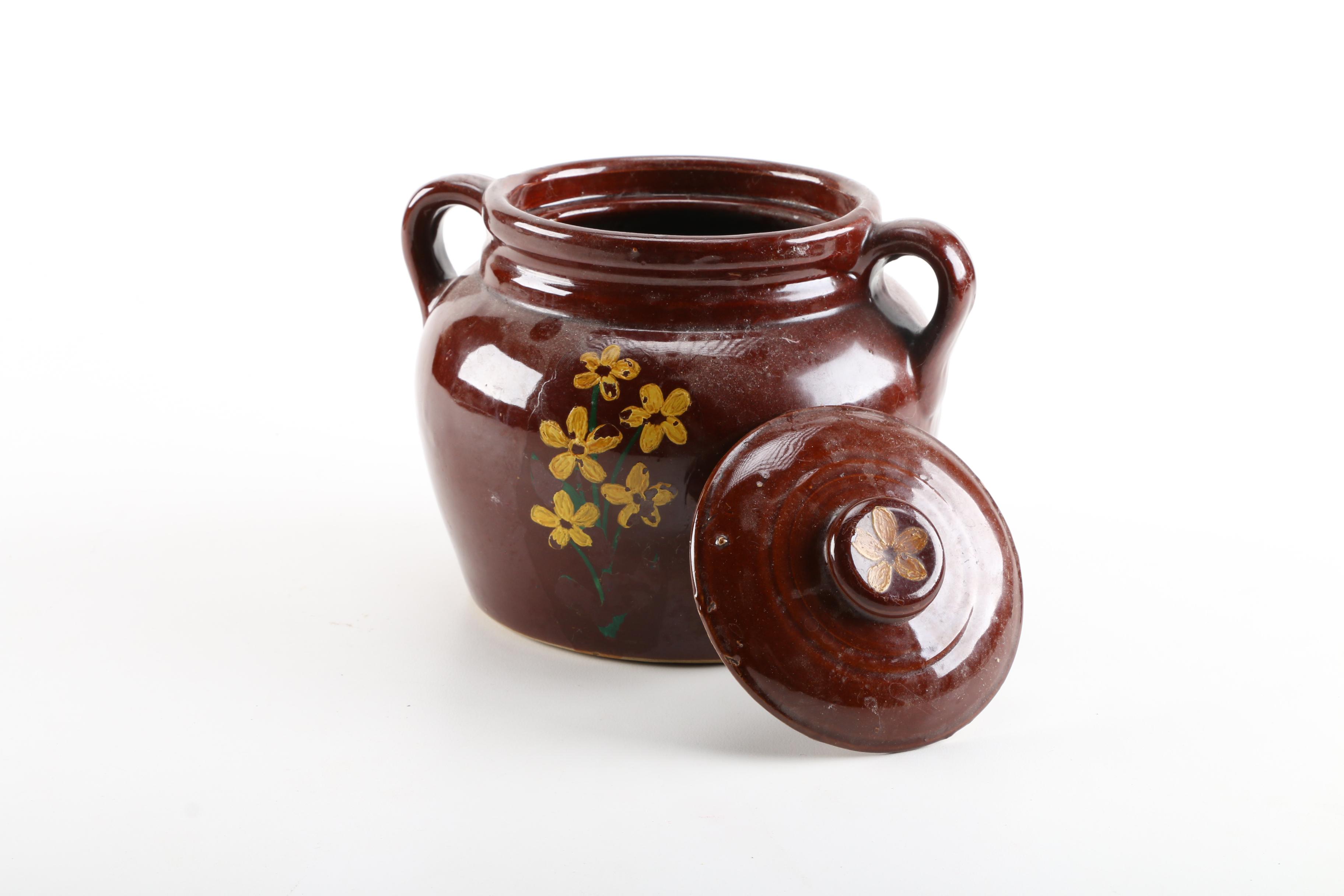 Vintage Stoneware Lidded Bean Pot