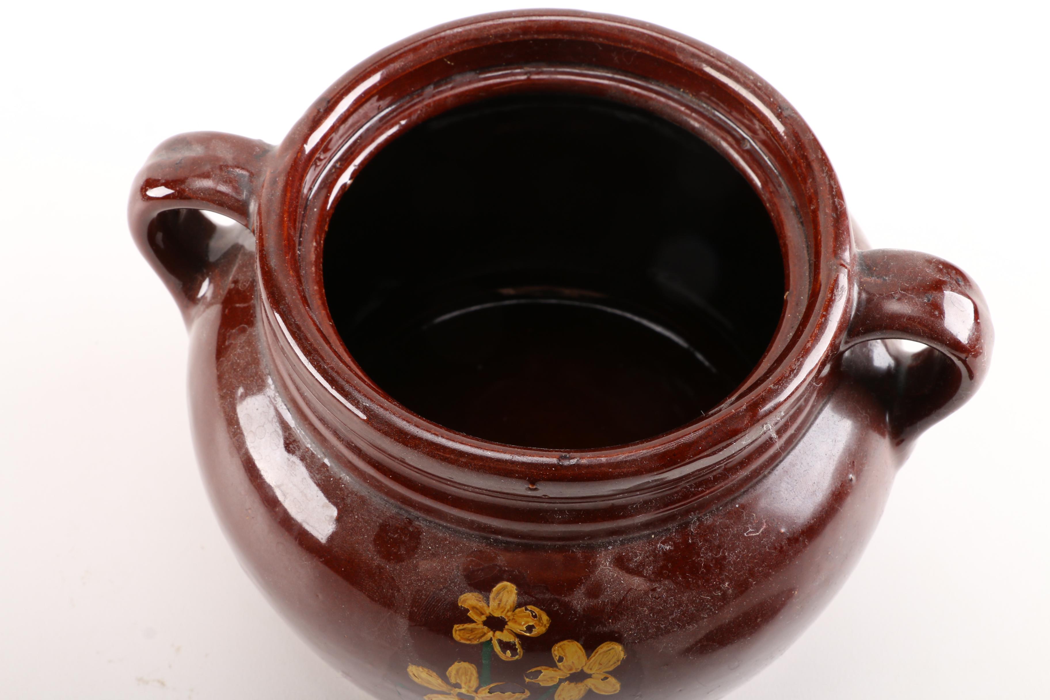 Vintage Stoneware Lidded Bean Pot