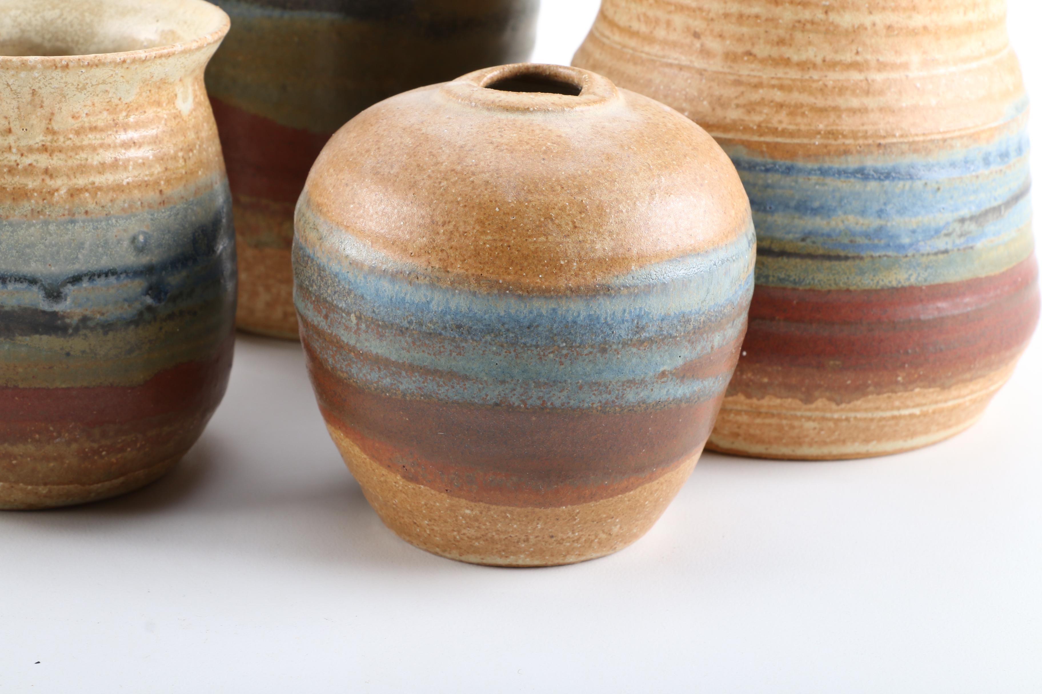 Set of Five Hand Thrown Stoneware Vessels