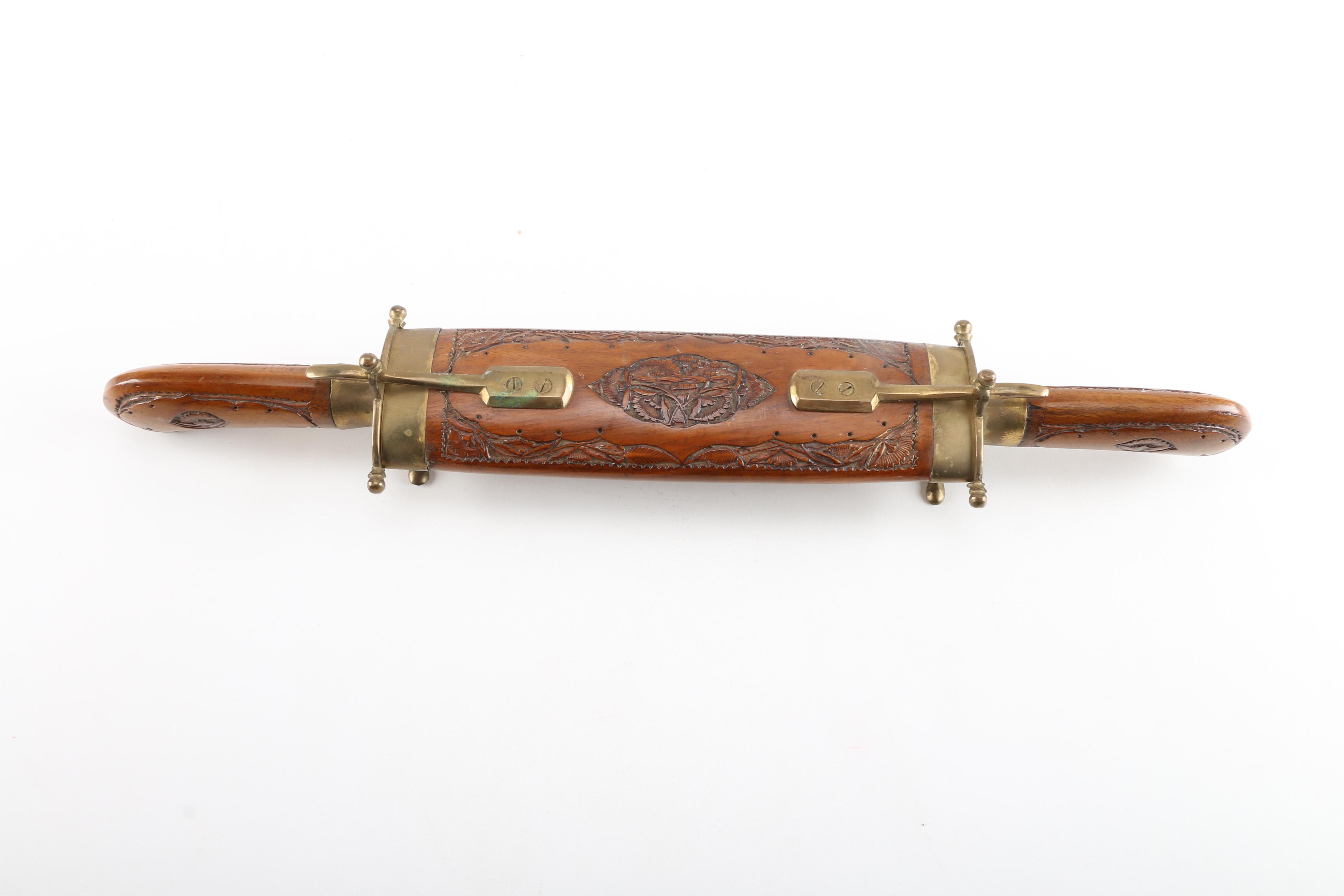 Ornate Indian Brass and Wood Carving Set With Scabbard