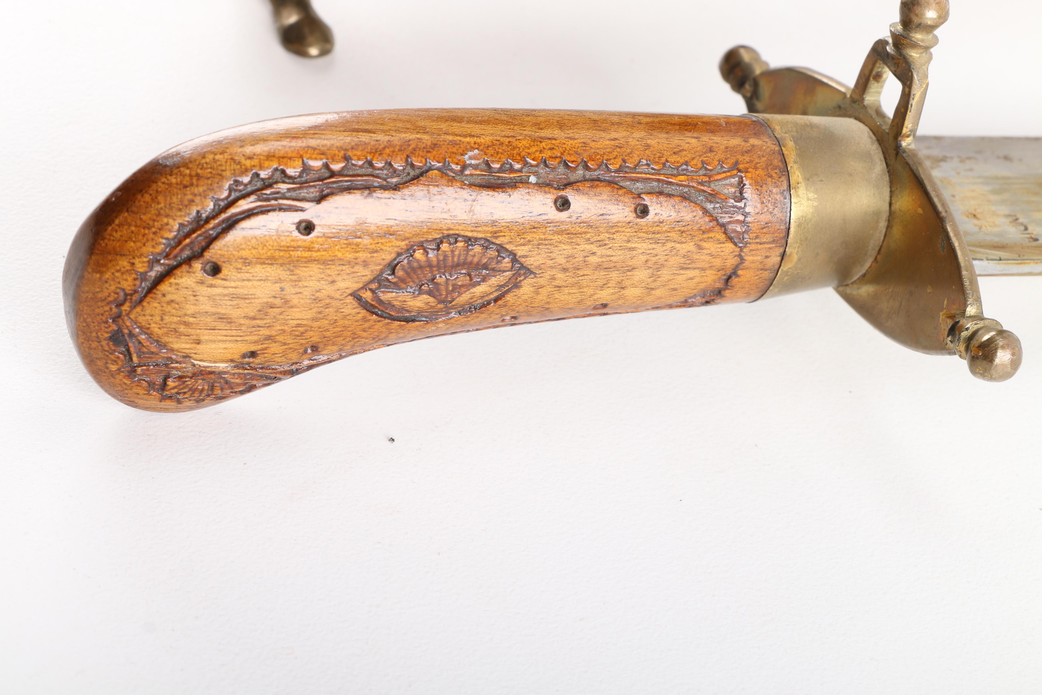 Ornate Indian Brass and Wood Carving Set With Scabbard