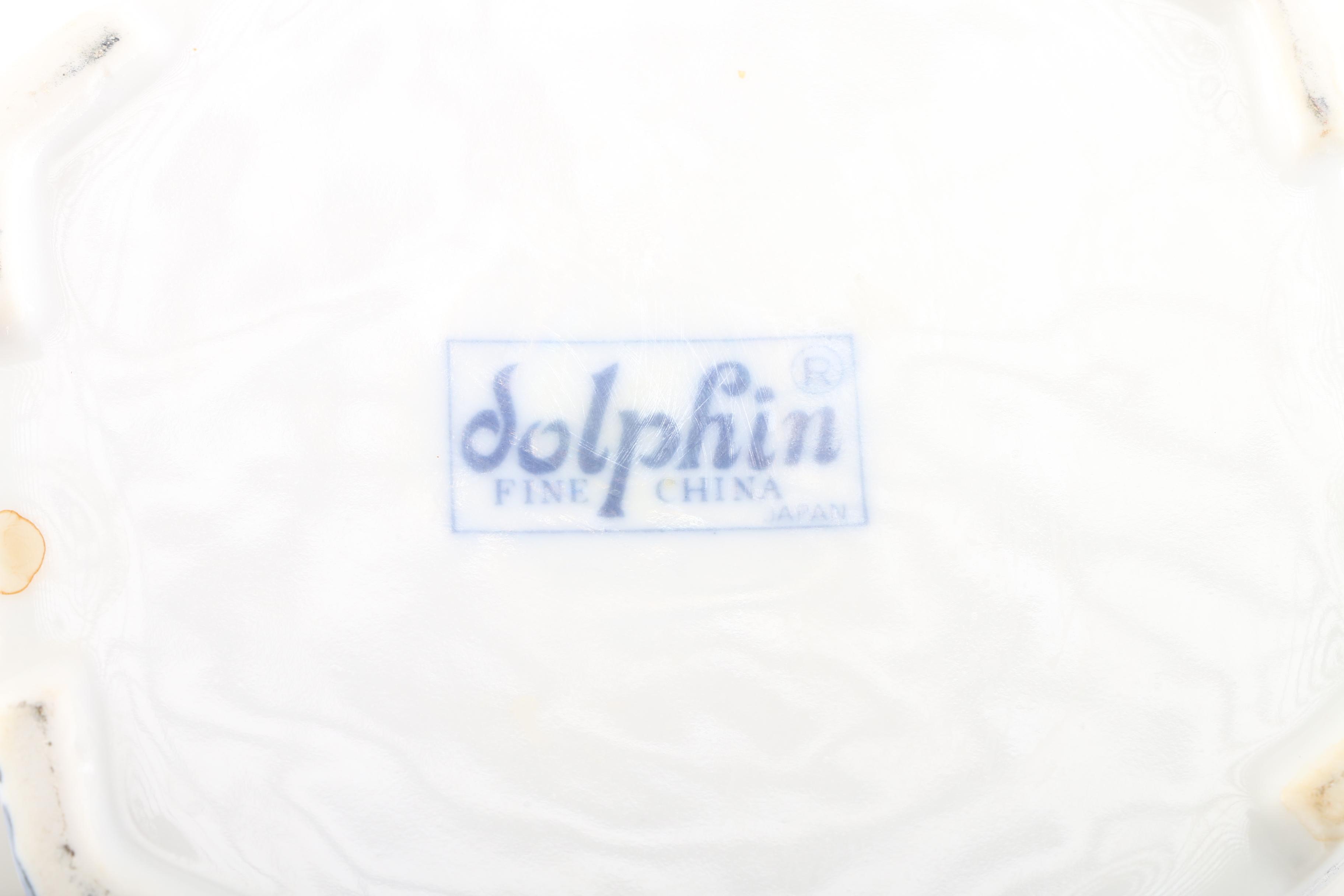 Japanese Blue and White Dolphin Porcelain Teapot with Warmer