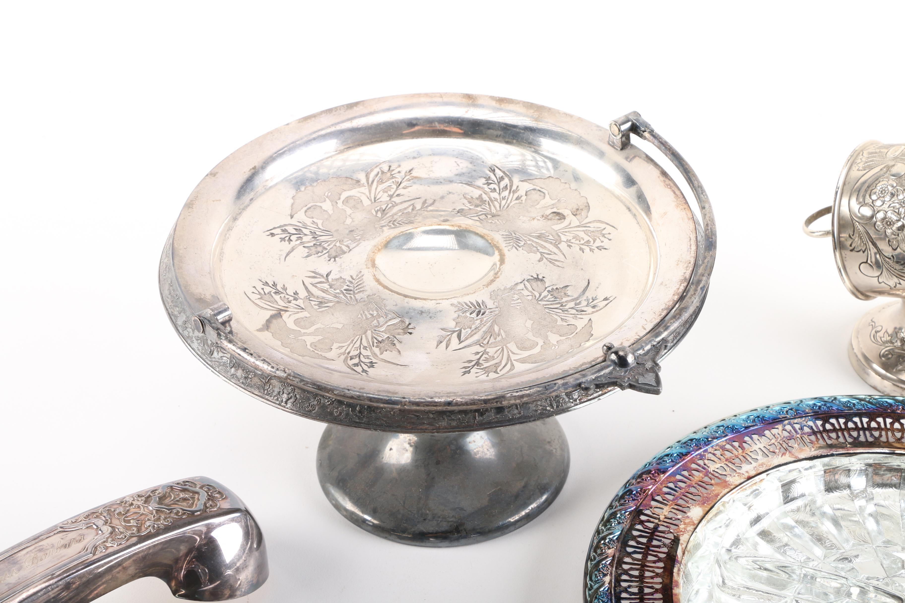 Middletown Pedestal Compote and Assortment of Silver Plate