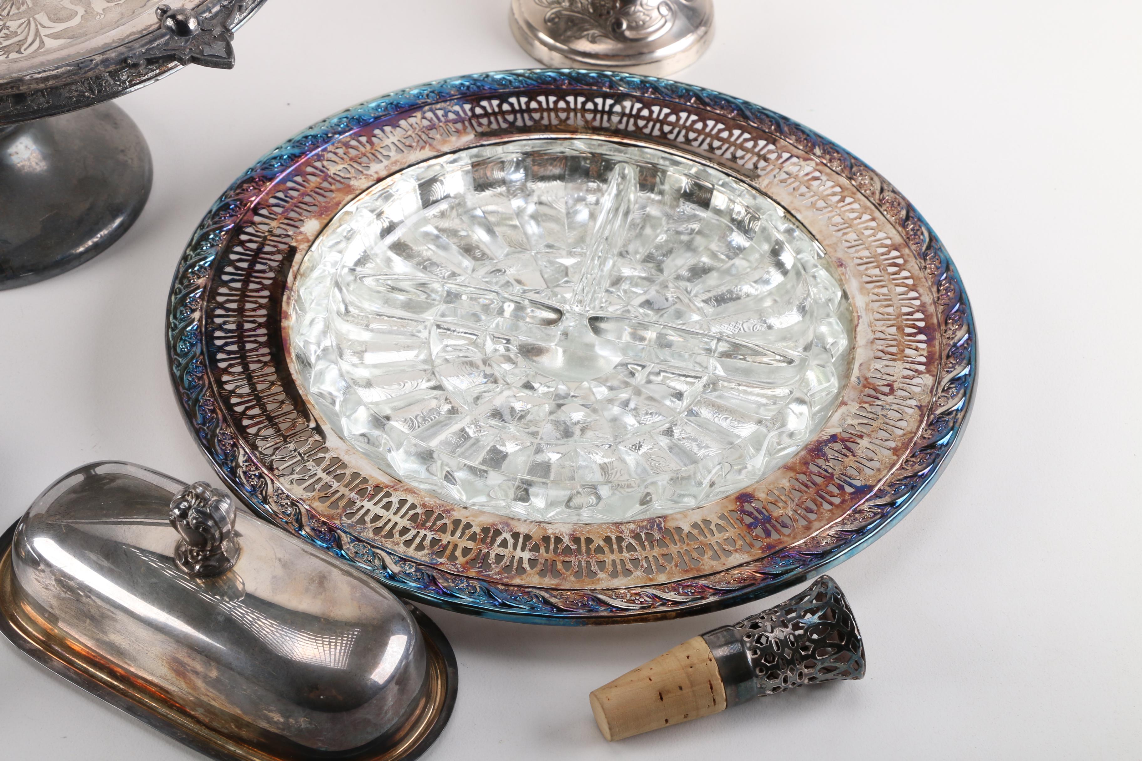 Middletown Pedestal Compote and Assortment of Silver Plate