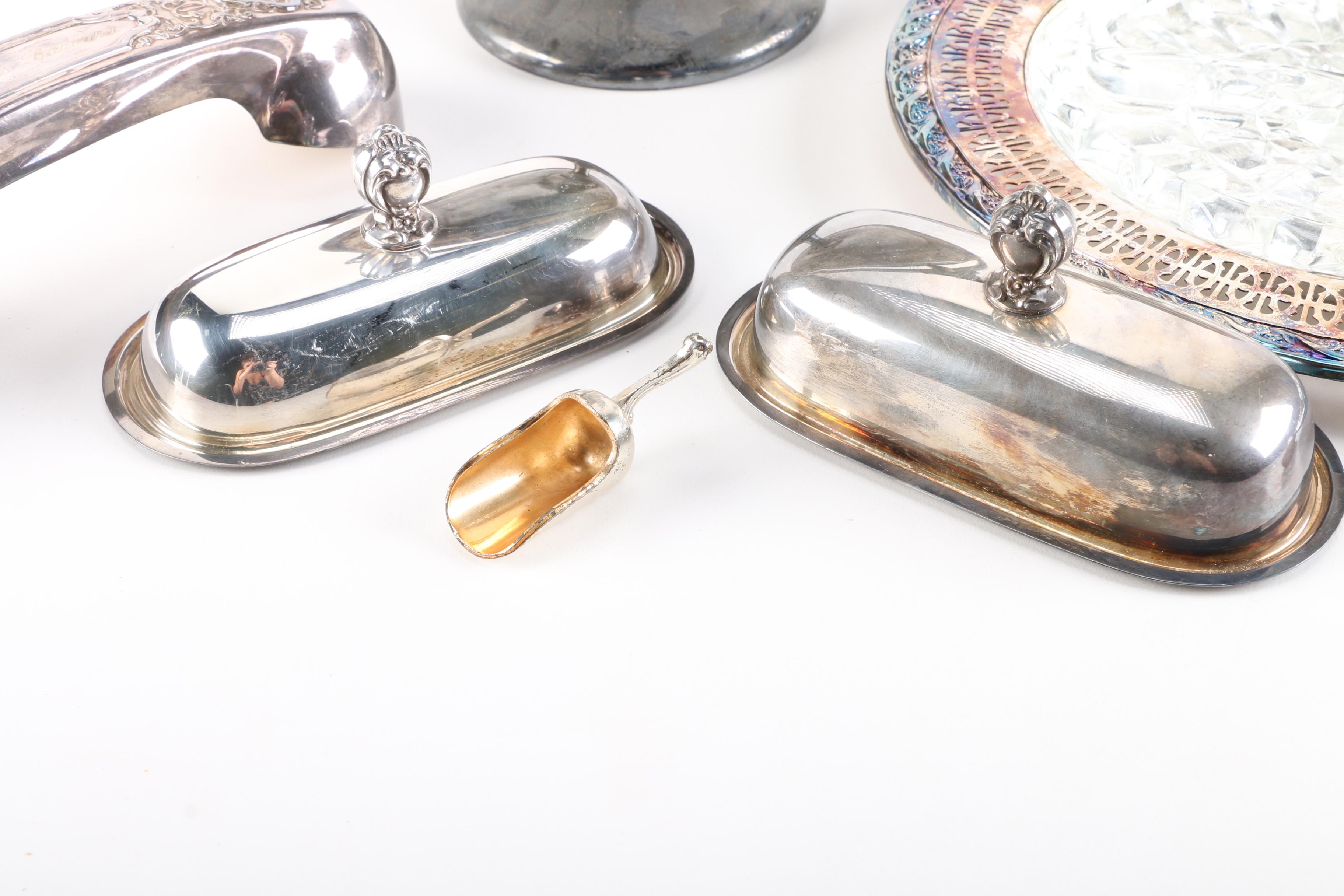 Middletown Pedestal Compote and Assortment of Silver Plate