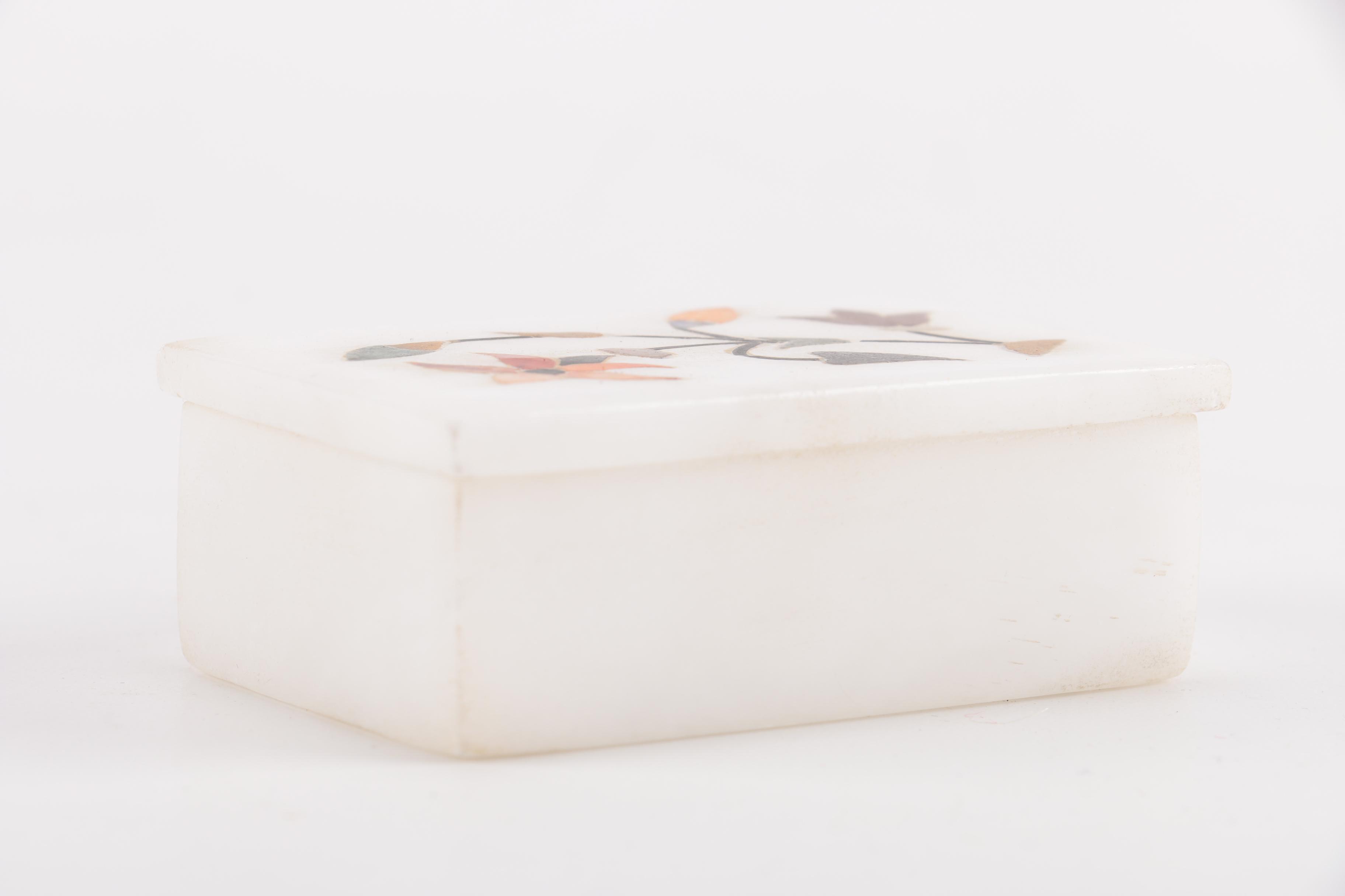 Floral Pattern Marble and Agate Lidded Box