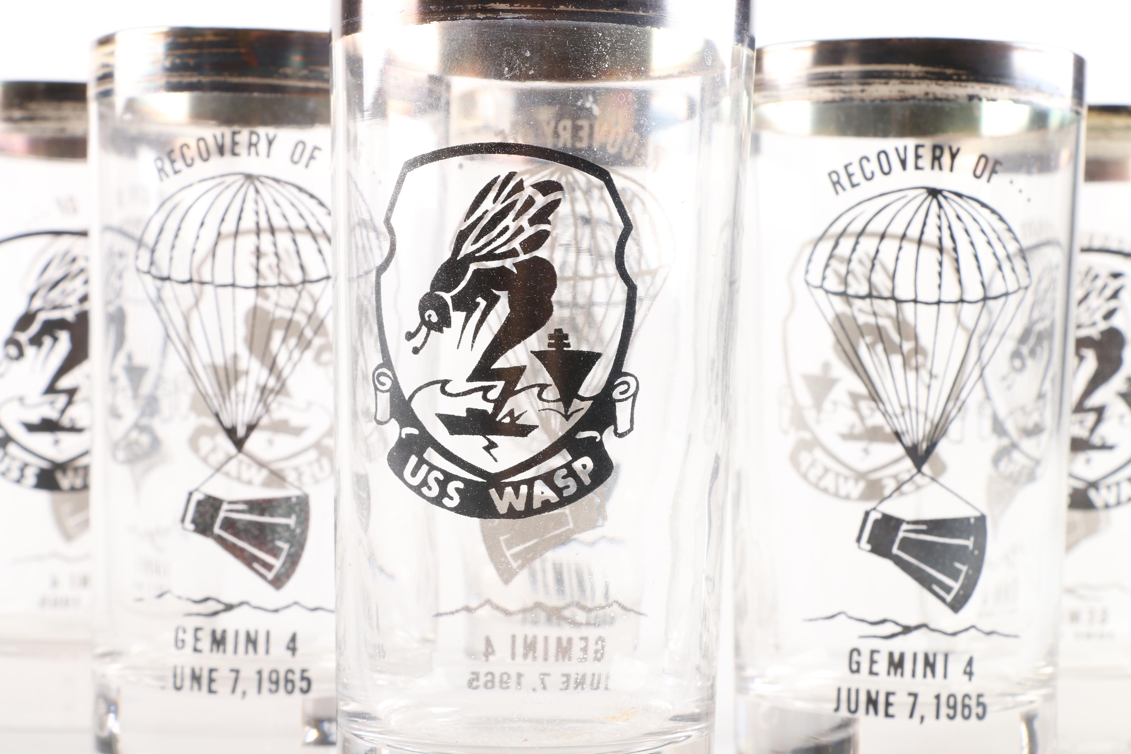 1965 USS Wasp Recovery of Gemini IV Commemortive Drinking Glasses