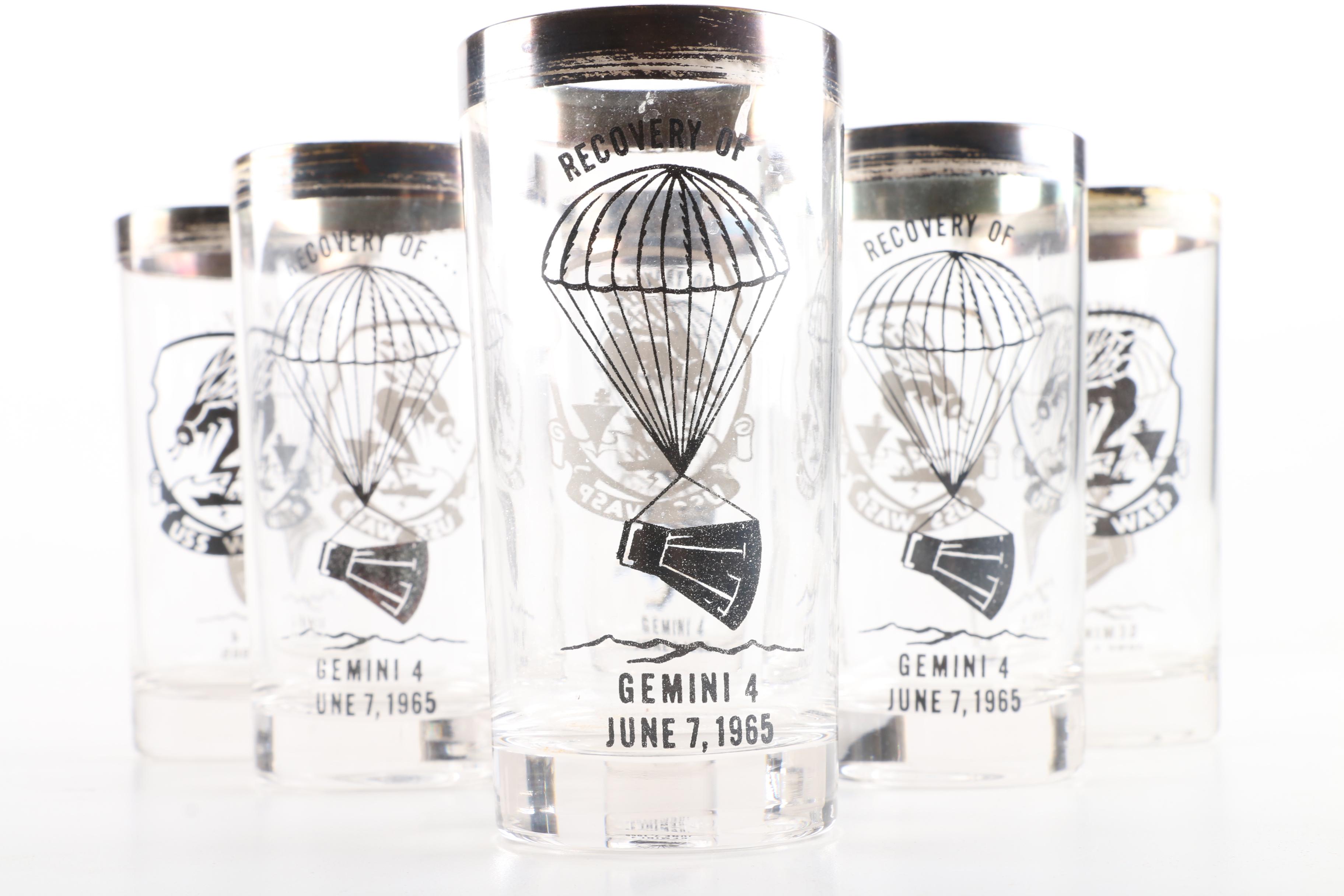 1965 USS Wasp Recovery of Gemini IV Commemortive Drinking Glasses