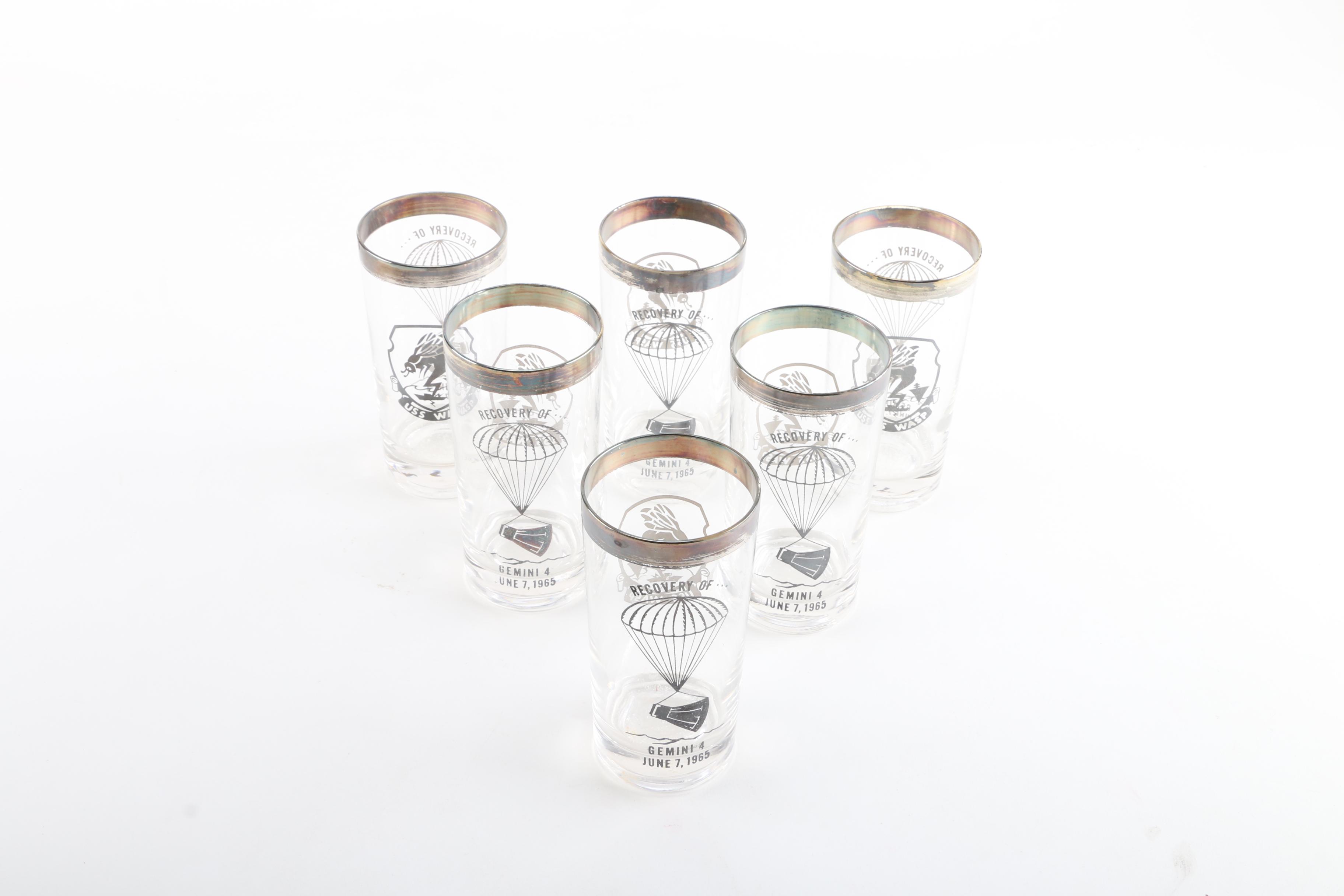 1965 USS Wasp Recovery of Gemini IV Commemortive Drinking Glasses