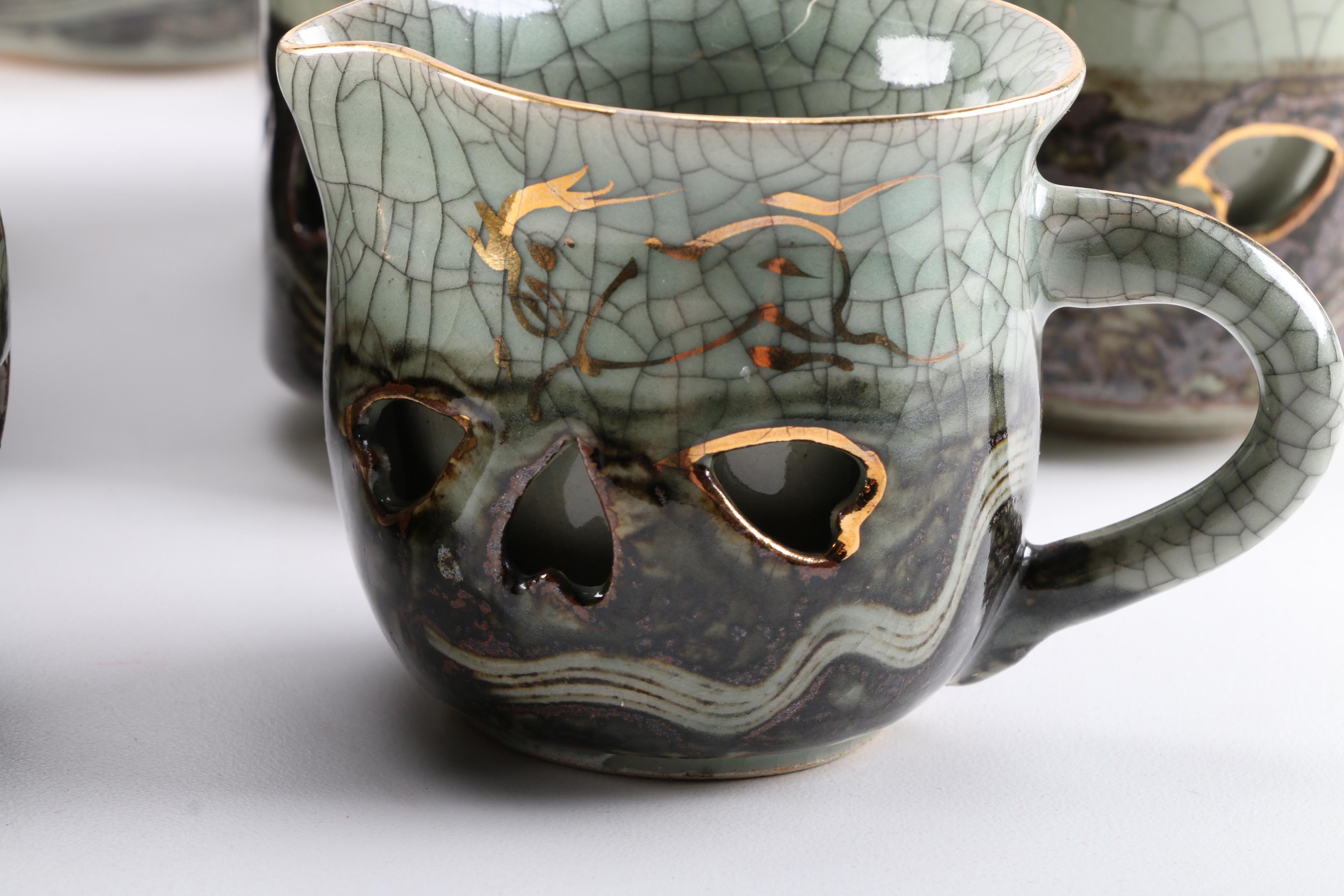 Ornate Wheel Thrown Tea Service