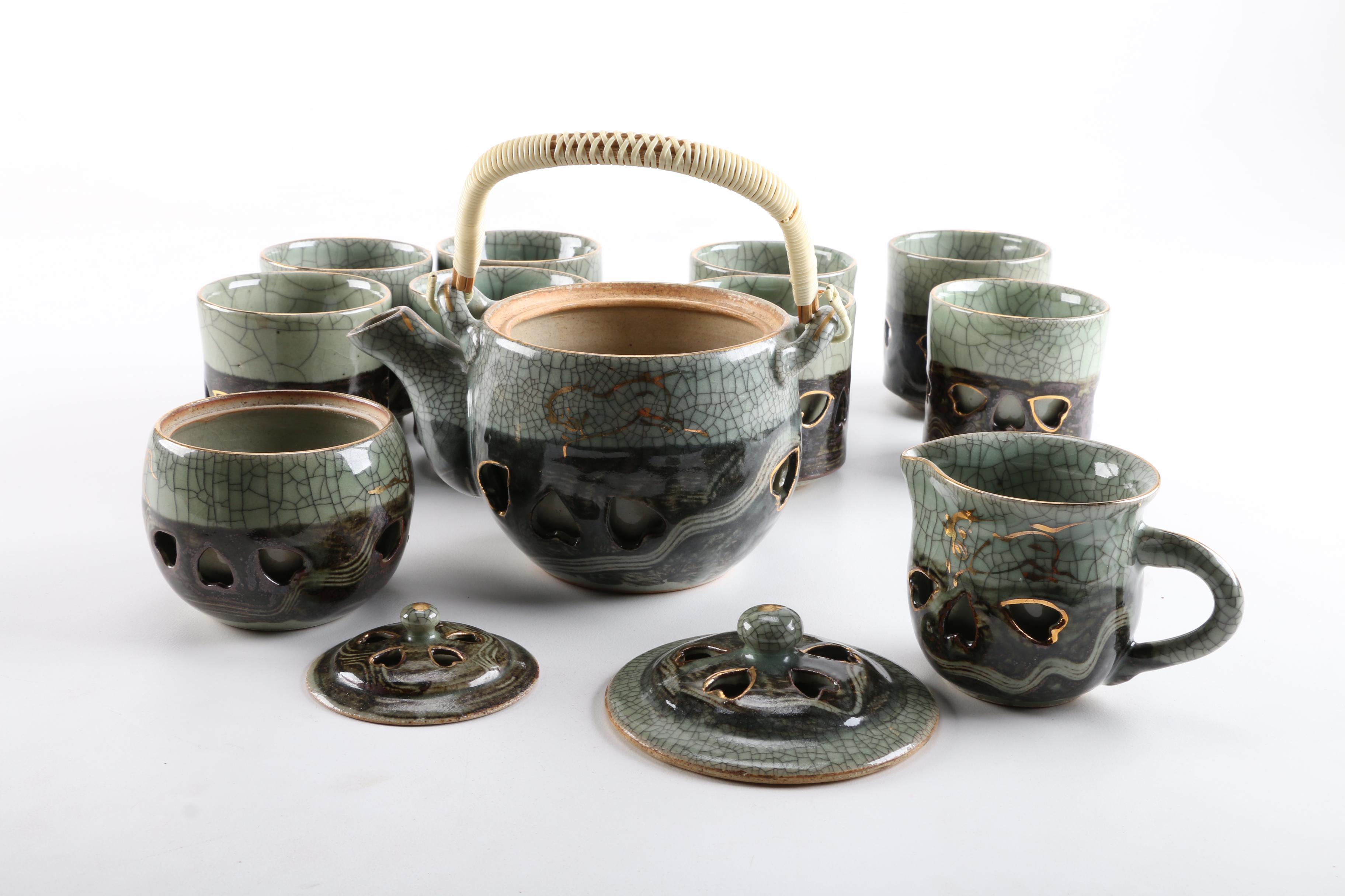 Ornate Wheel Thrown Tea Service