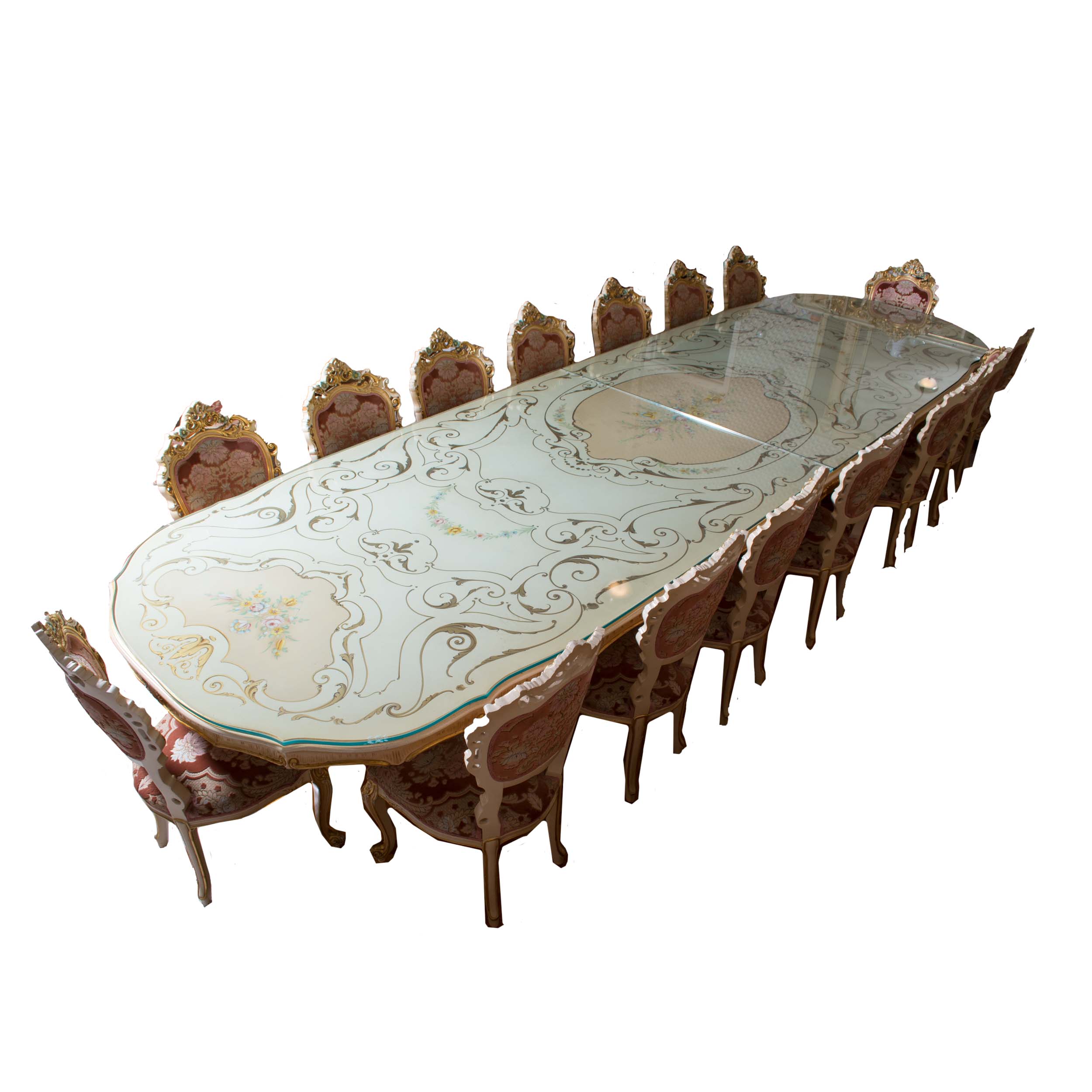 Palace Size Hand-Painted Rococo Style Dining Room Set