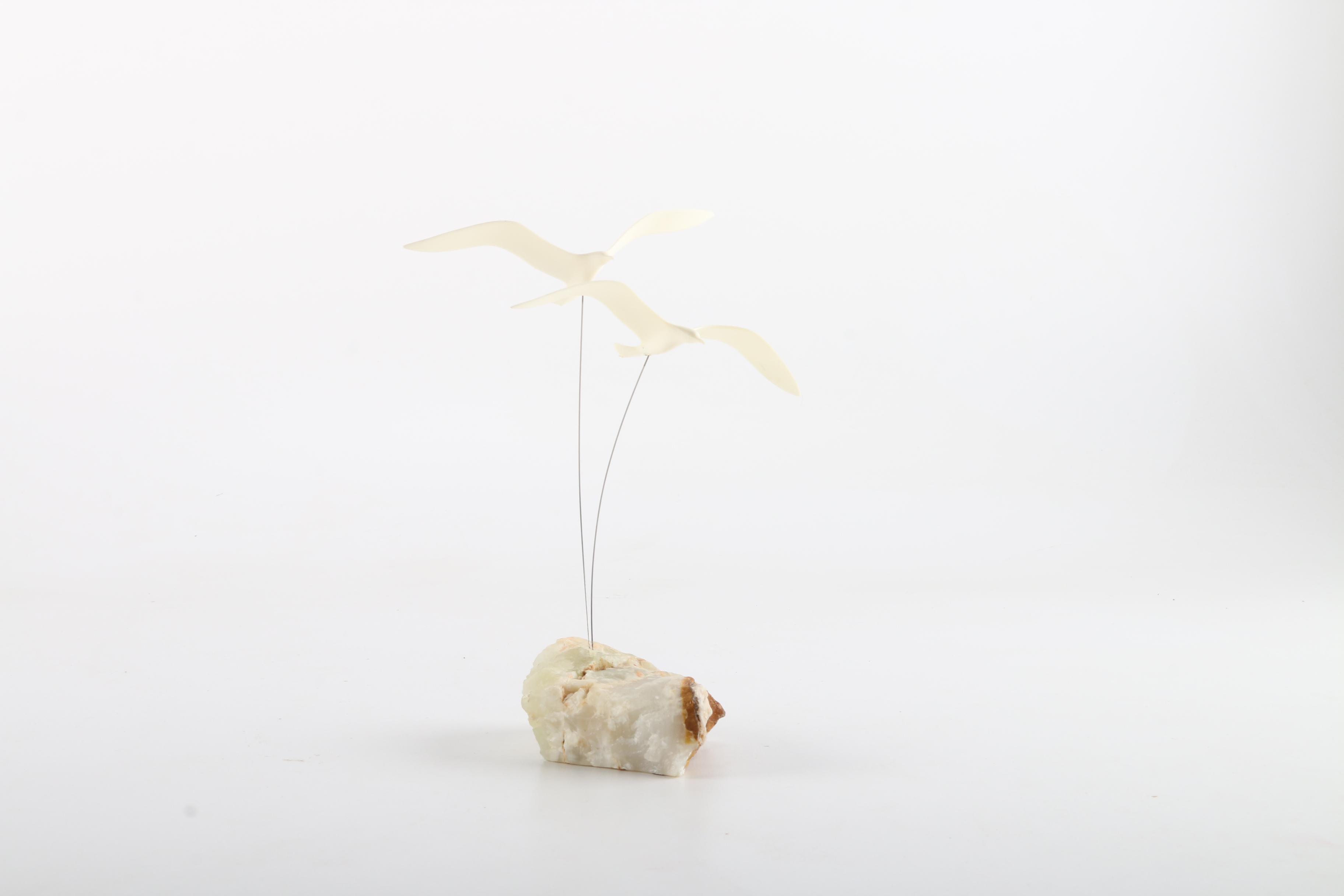 Sculpture of Flying Seagulls Above an Agate Base