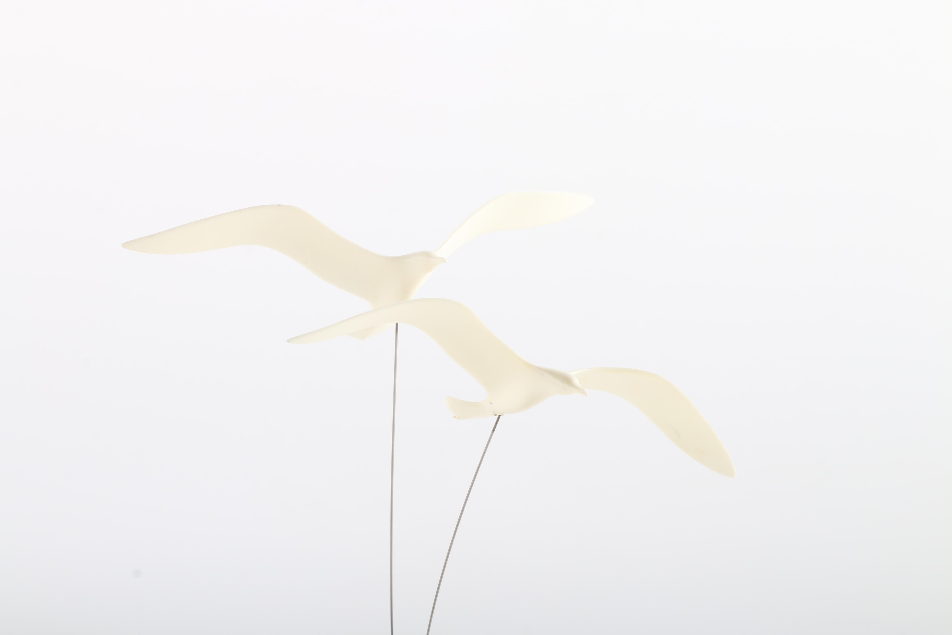 Sculpture of Flying Seagulls Above an Agate Base