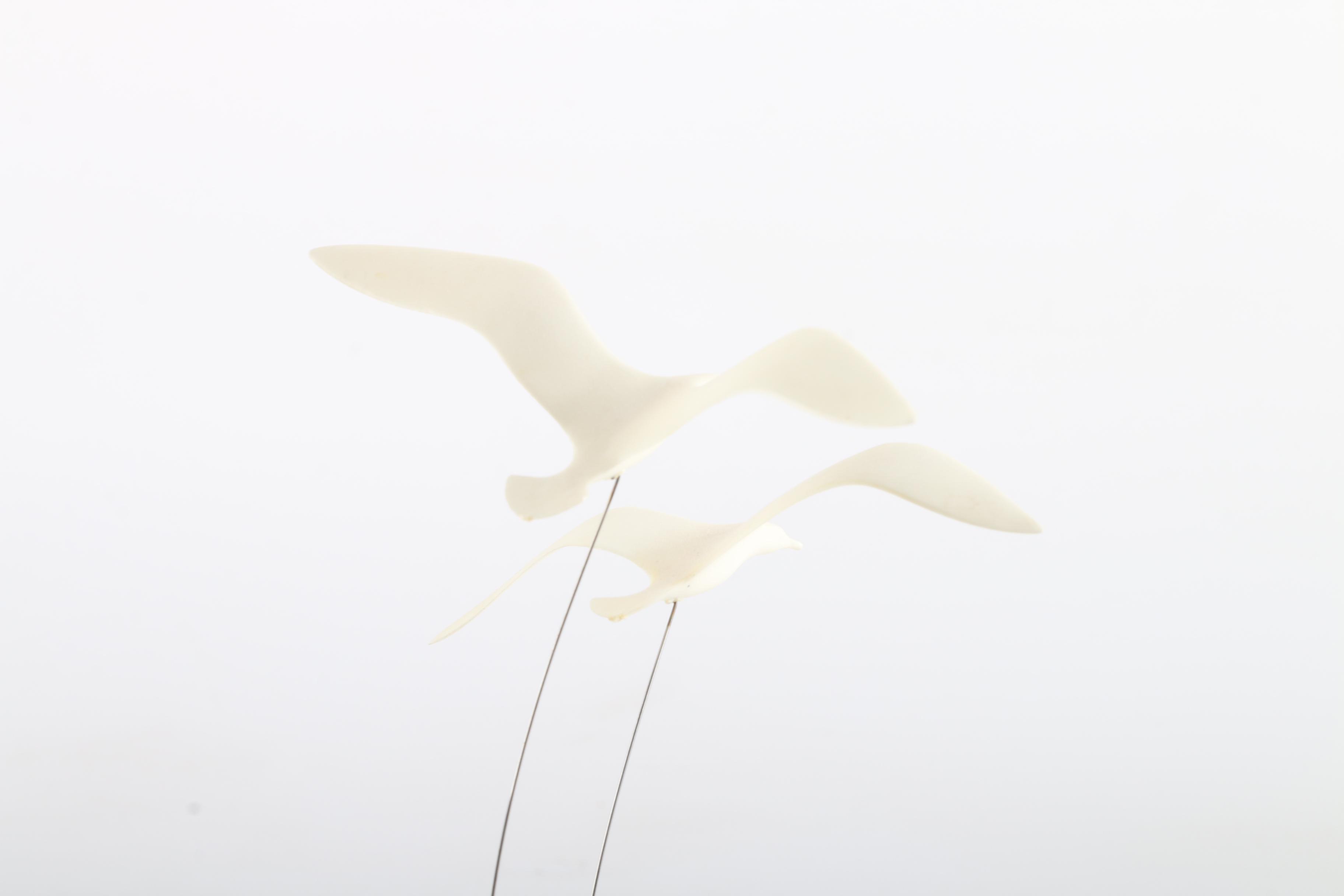 Sculpture of Flying Seagulls Above an Agate Base