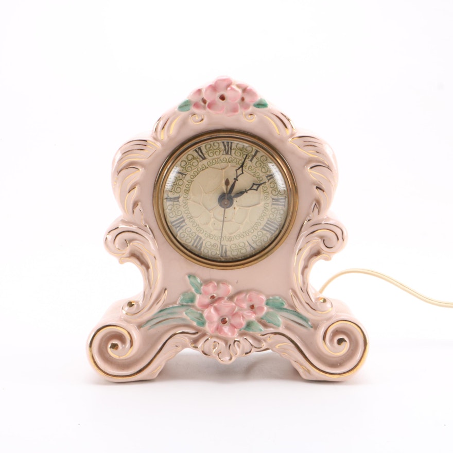 Pink Ceramic Electrical Mantel Clock