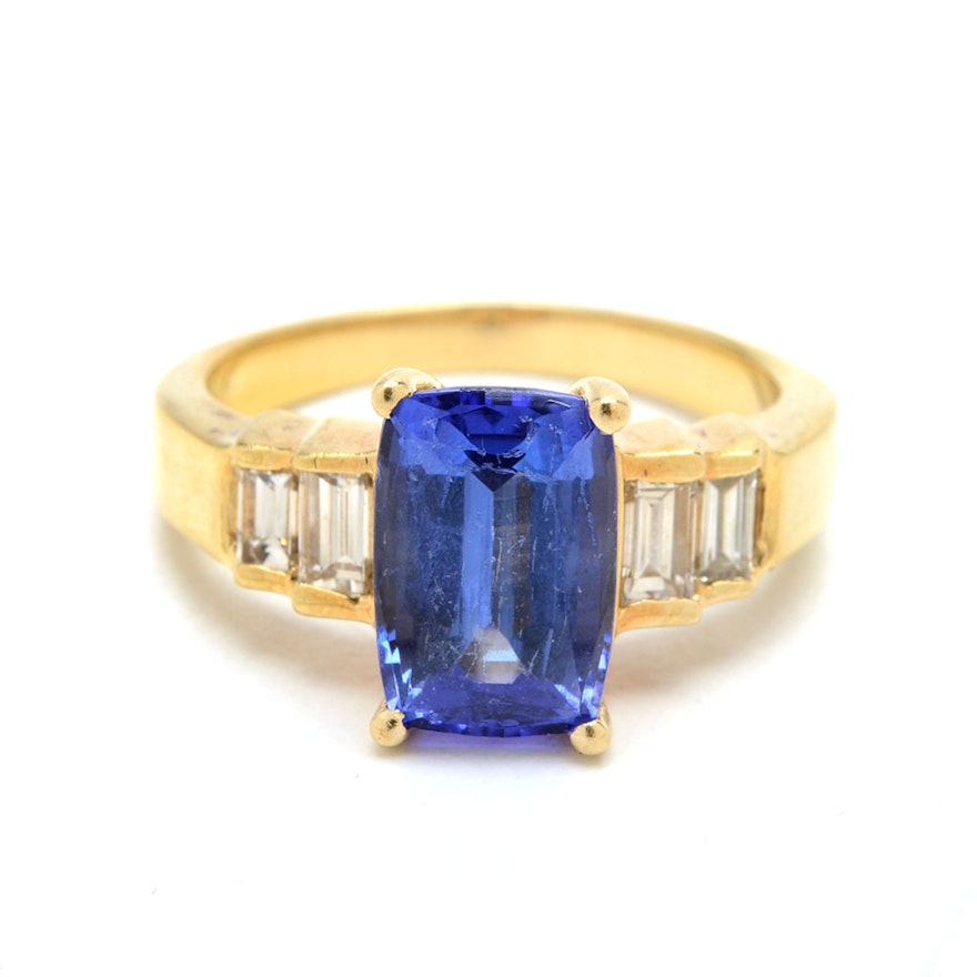 14K Yellow Gold Tanzanite and Diamond Ring