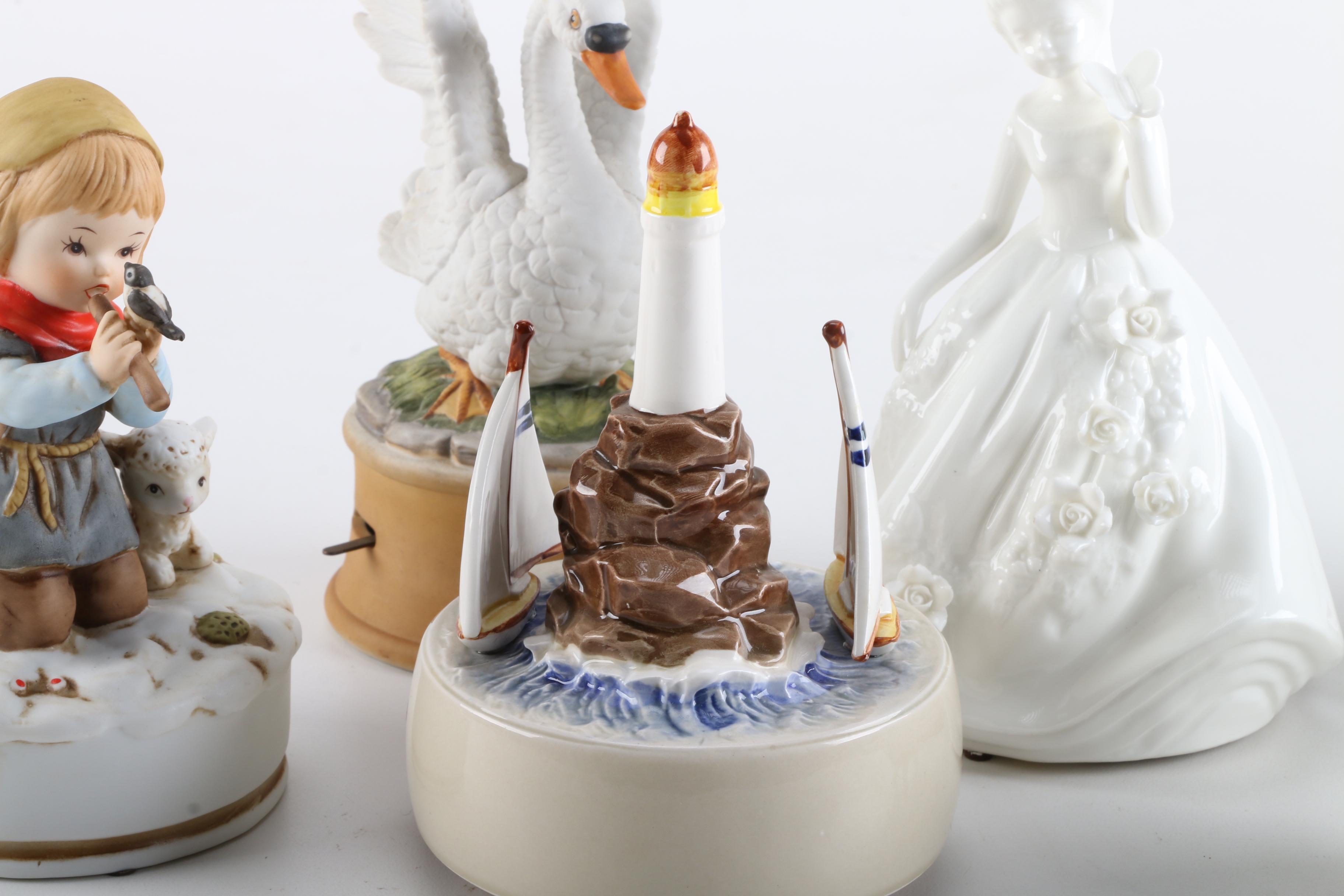 Collection of Ceramic Music Boxes Featuring Norman Rockwell "Birthday Party"