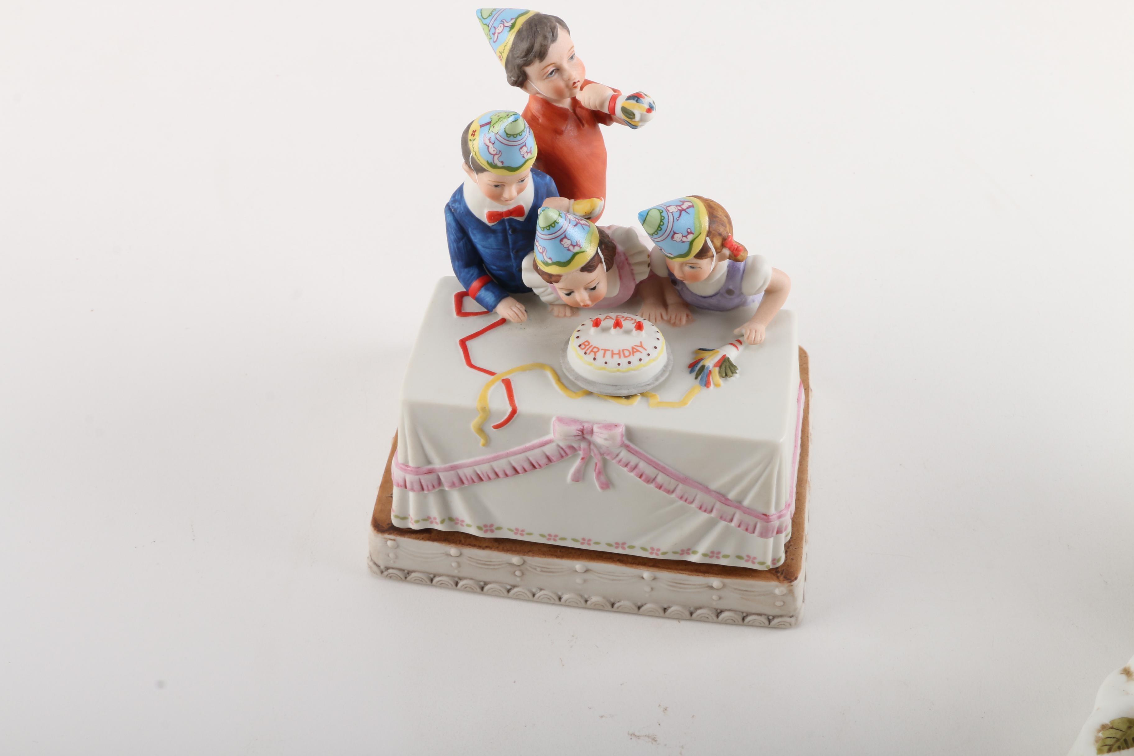 Collection of Ceramic Music Boxes Featuring Norman Rockwell "Birthday Party"