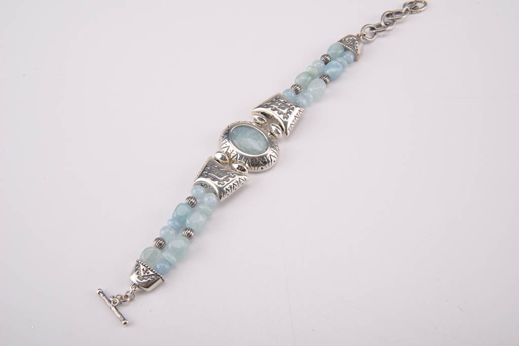 Aquamarine Sterling Silver Bracelet, Earrings, and Pendant