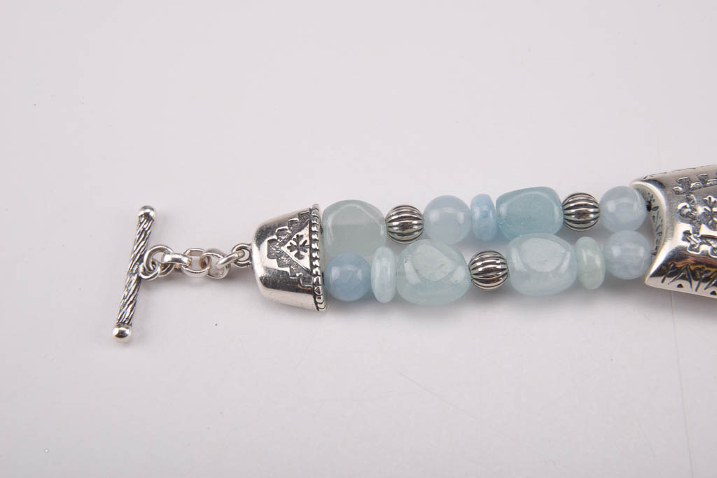 Aquamarine Sterling Silver Bracelet, Earrings, and Pendant