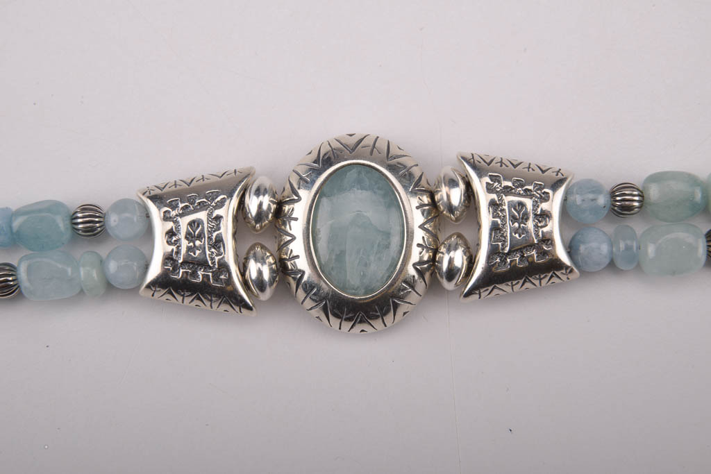 Aquamarine Sterling Silver Bracelet, Earrings, and Pendant