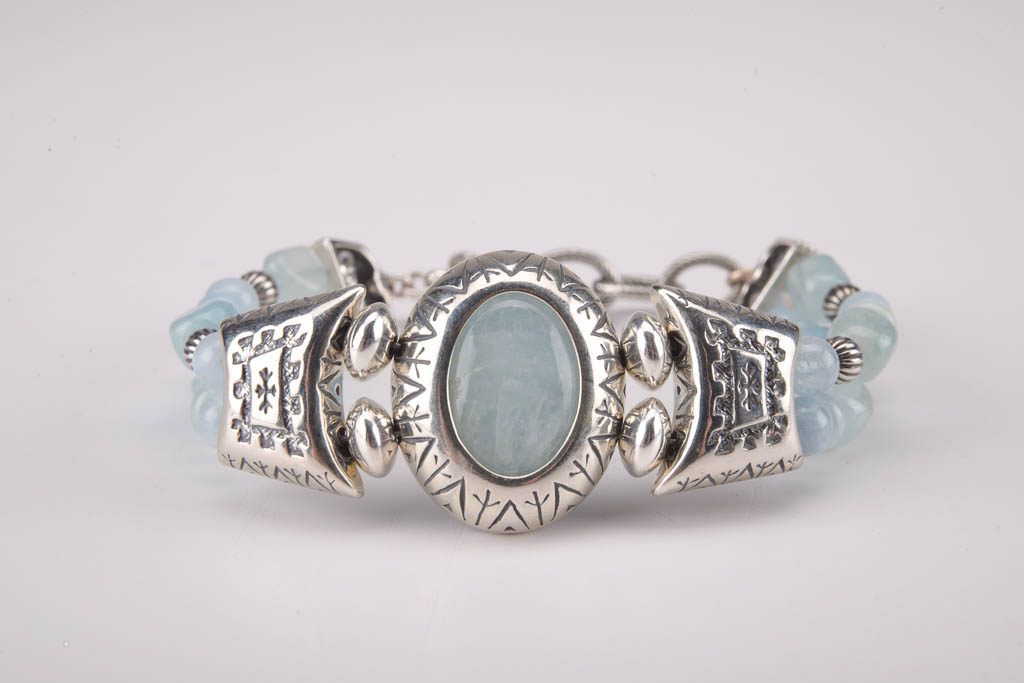 Aquamarine Sterling Silver Bracelet, Earrings, and Pendant