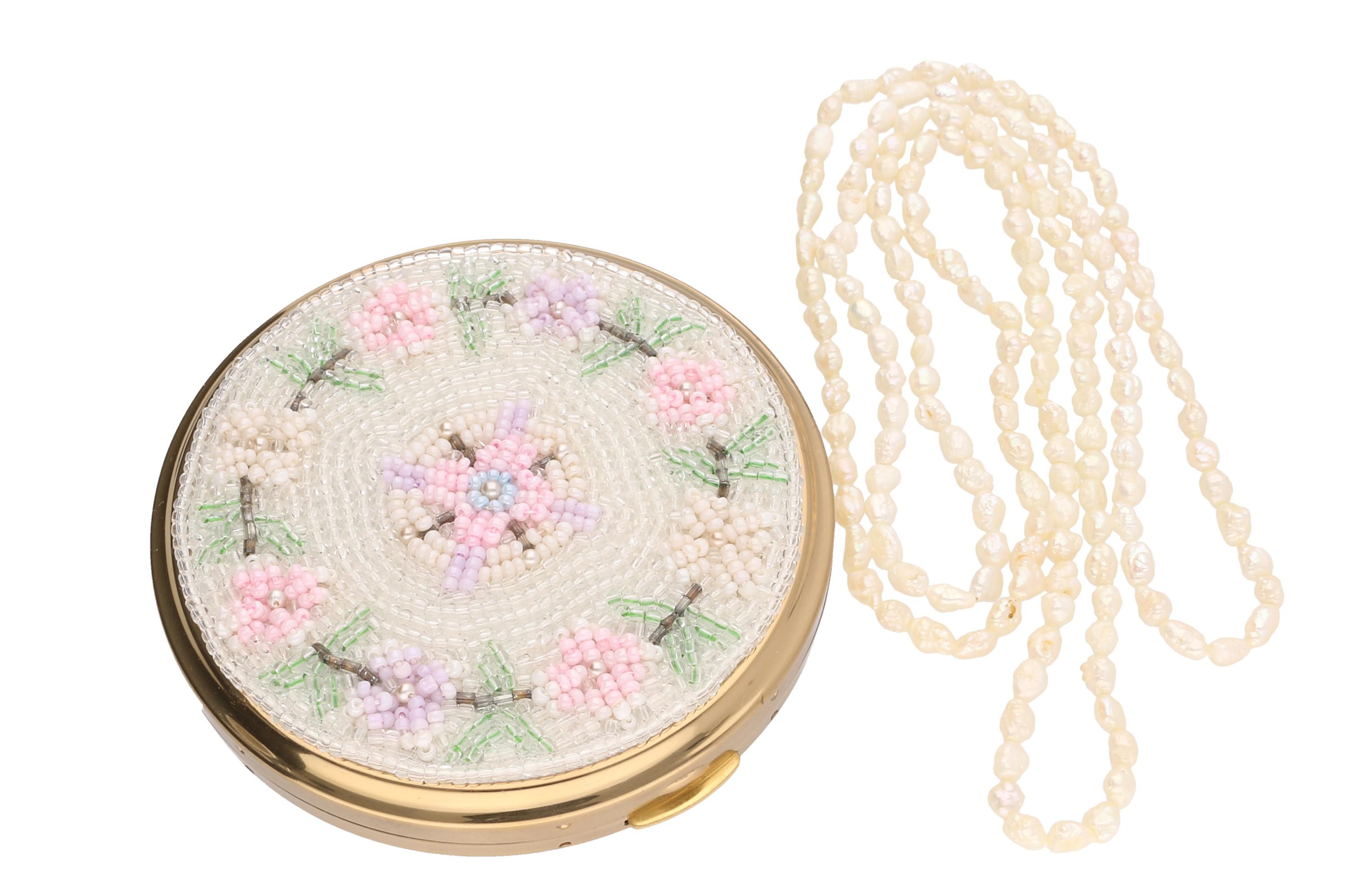 Cultured Pearl Necklace and Vintage Beaded New Light Compact