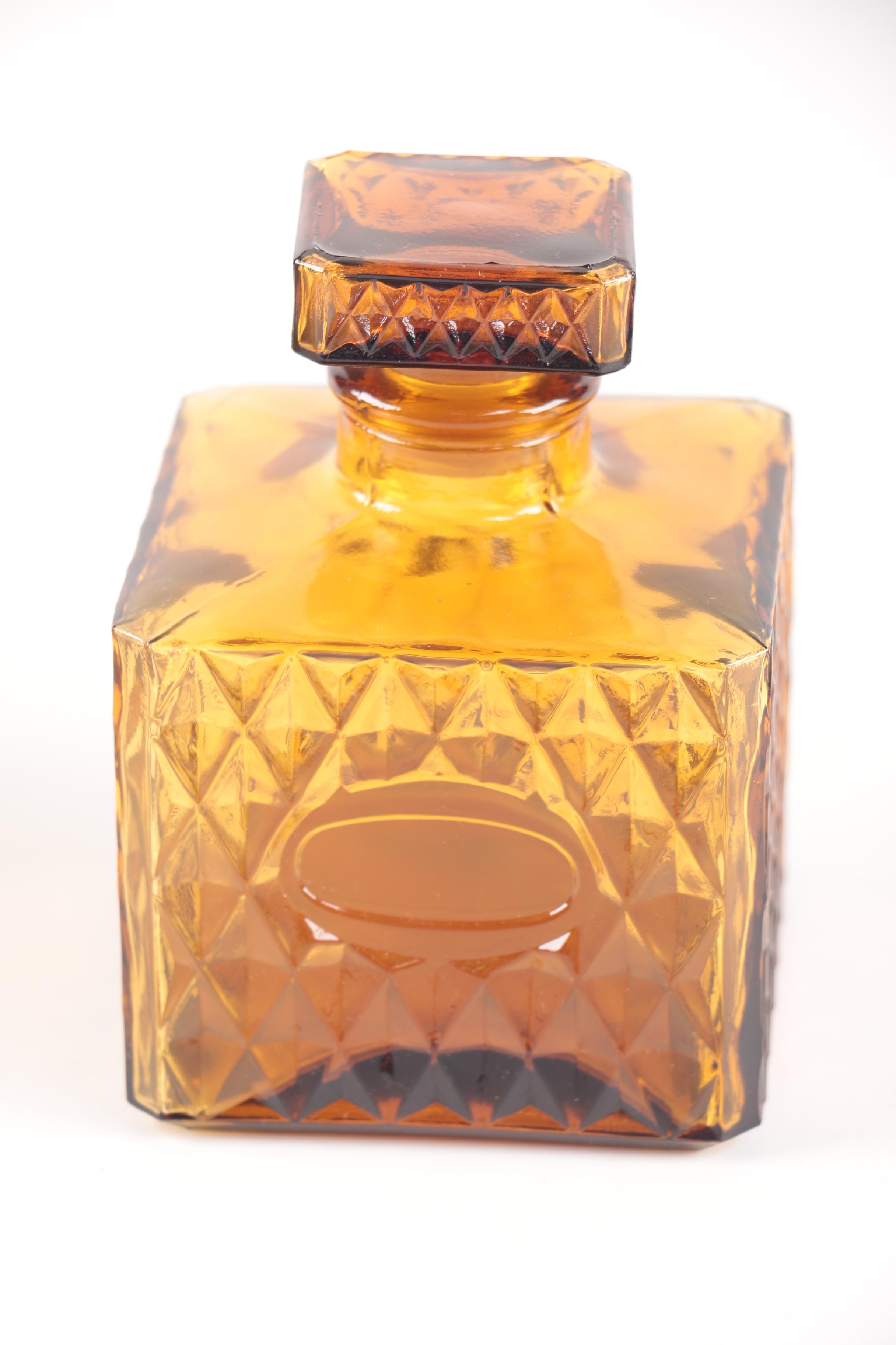 Amber Glass Decanter Set in Wooden Atlas Storage Box