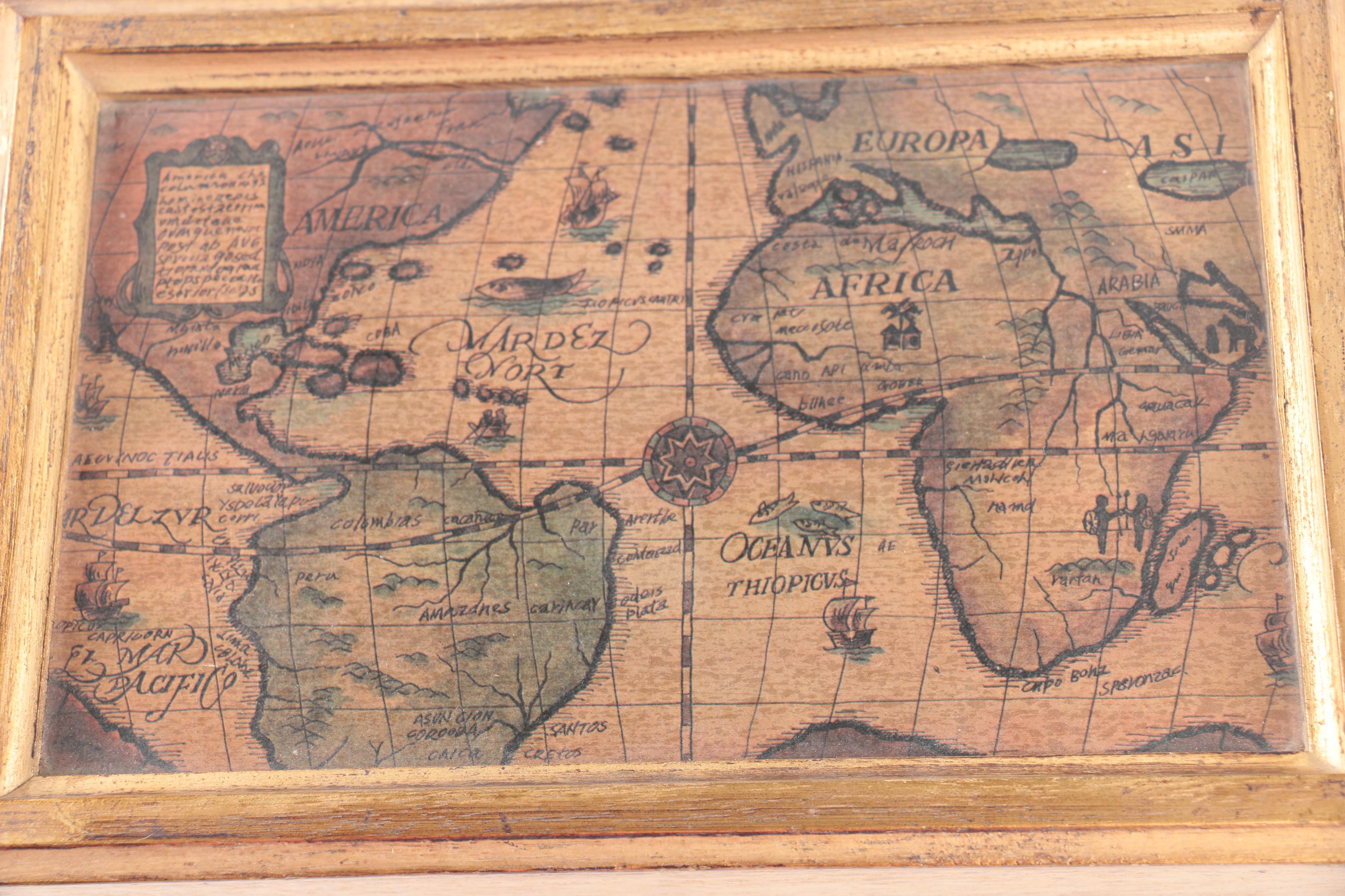 Amber Glass Decanter Set in Wooden Atlas Storage Box