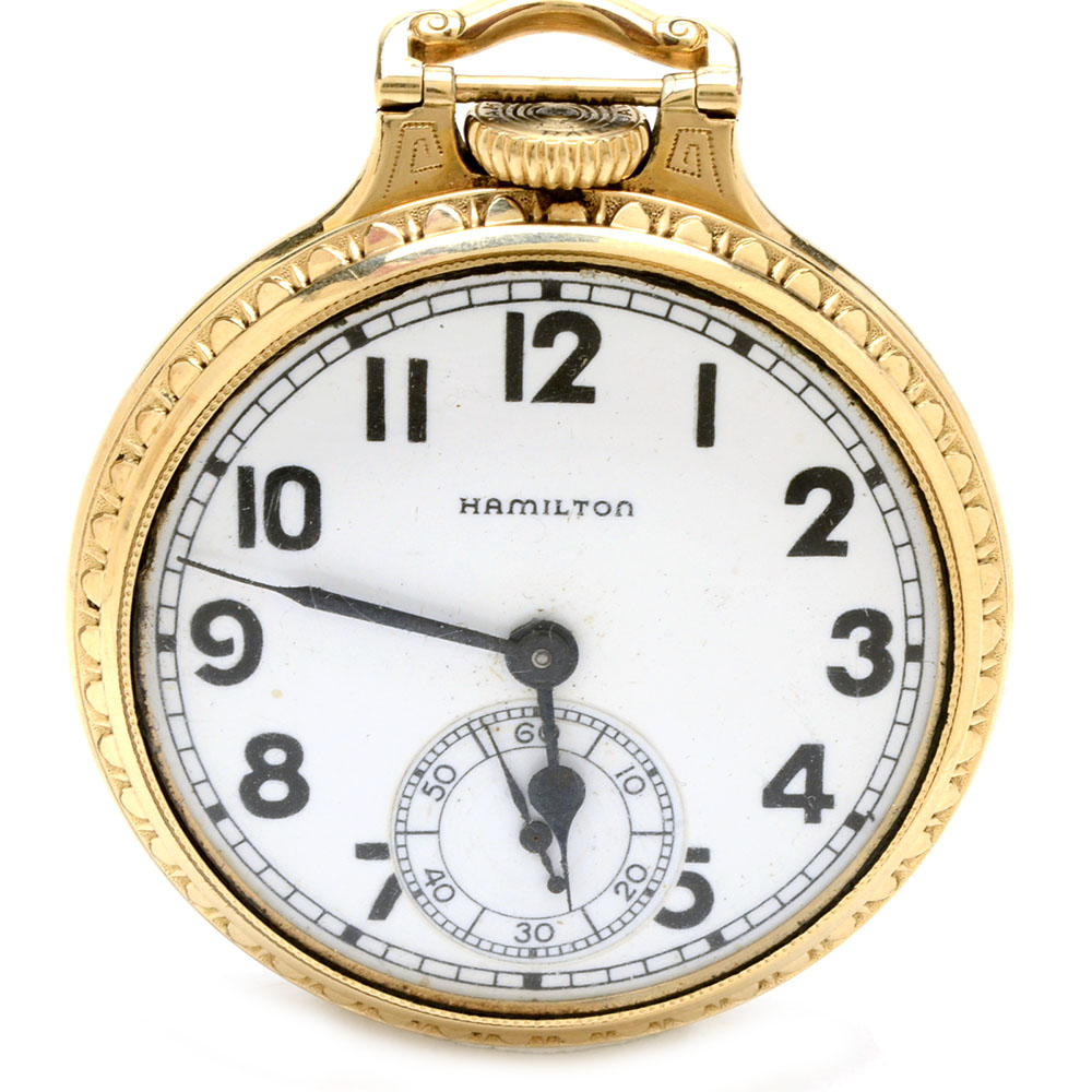 Vintage Hamilton 10K Gold Filled Open Face Pocket Watch