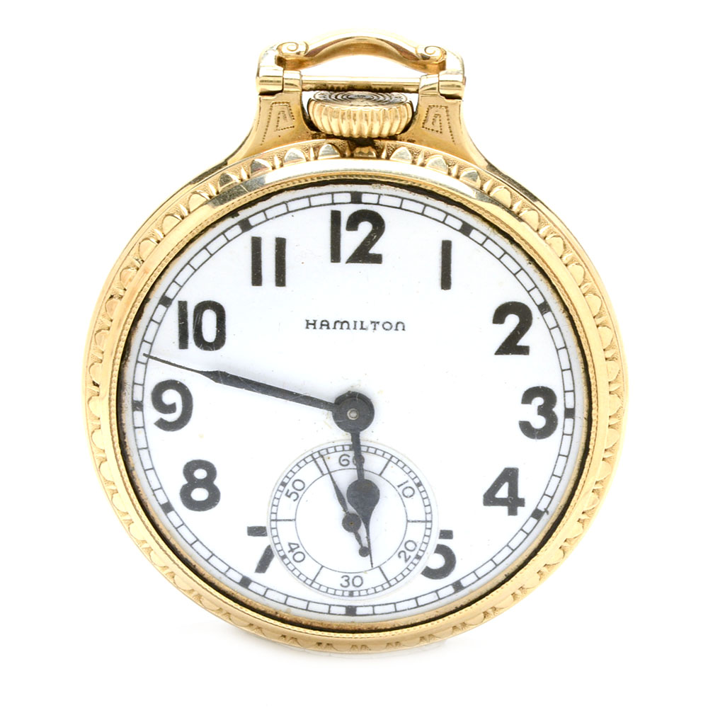 Vintage Hamilton 10K Gold Filled Open Face Pocket Watch