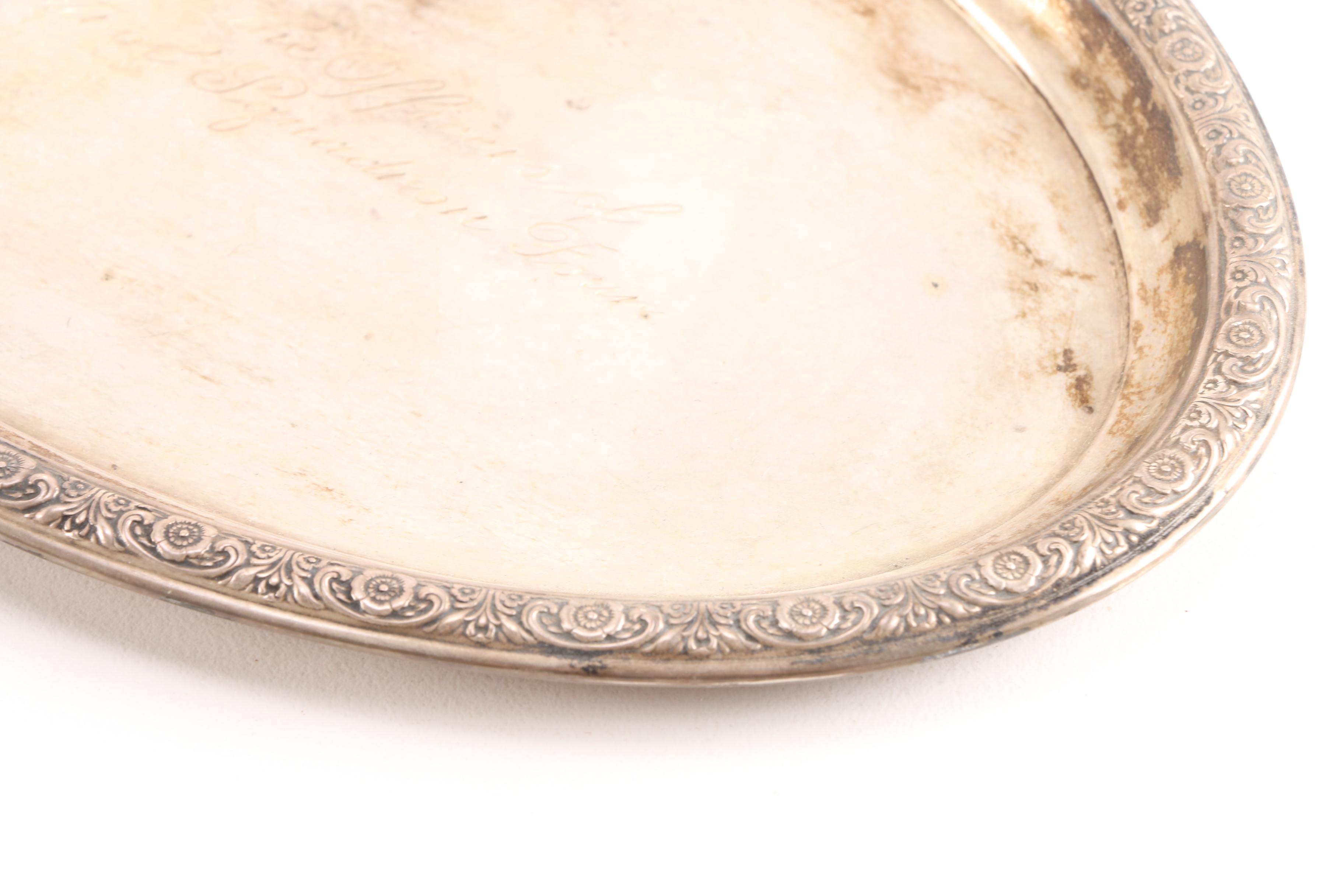 International Silver Co. "Prelude" Sterling Silver Tray and Gorham Silver Plate Candleholder