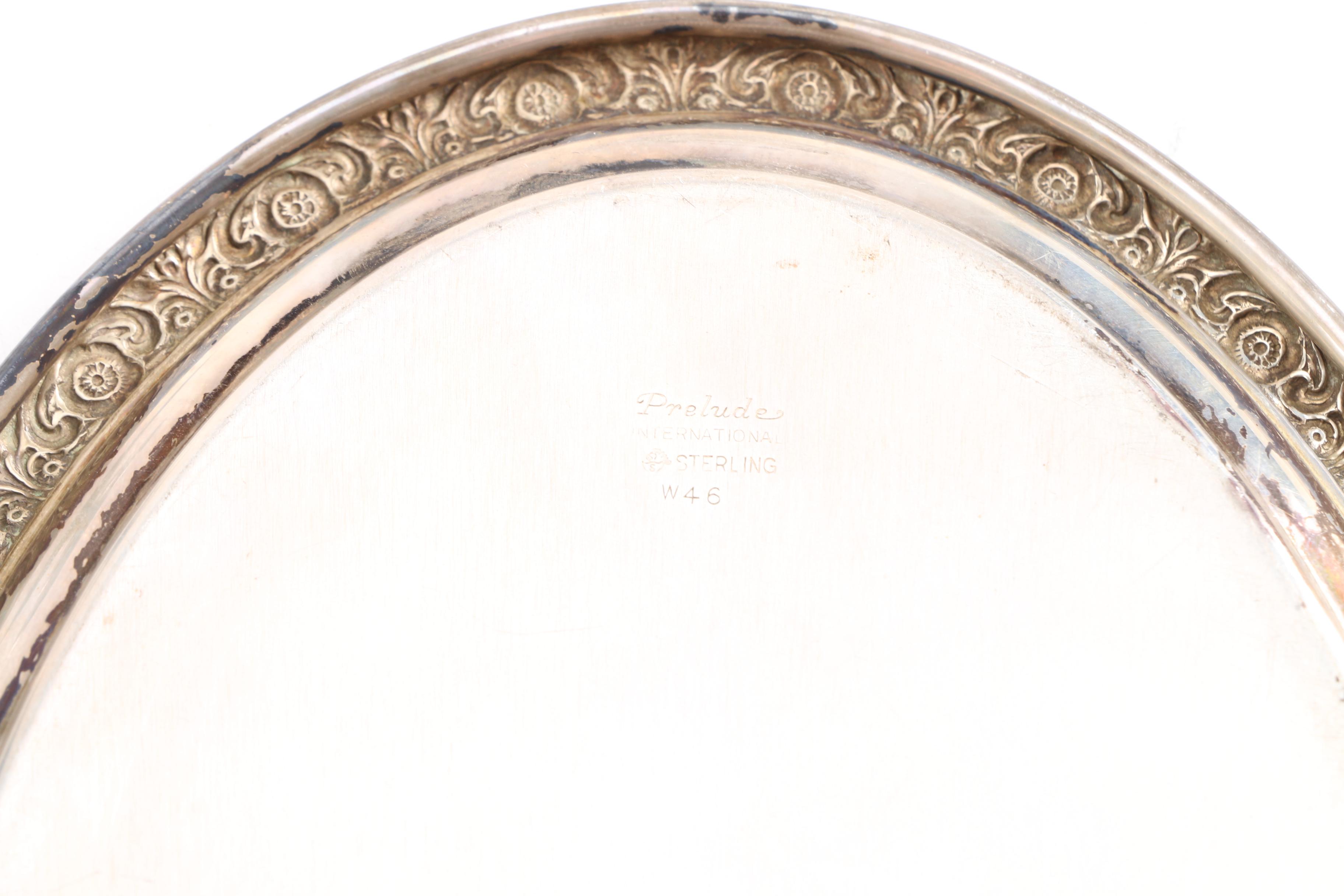 International Silver Co. "Prelude" Sterling Silver Tray and Gorham Silver Plate Candleholder