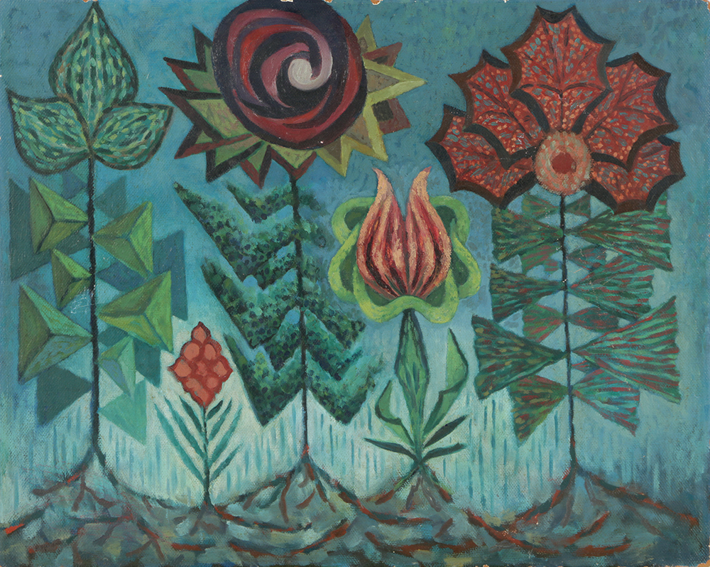 Oil Painting on Board of Abstract Flowers