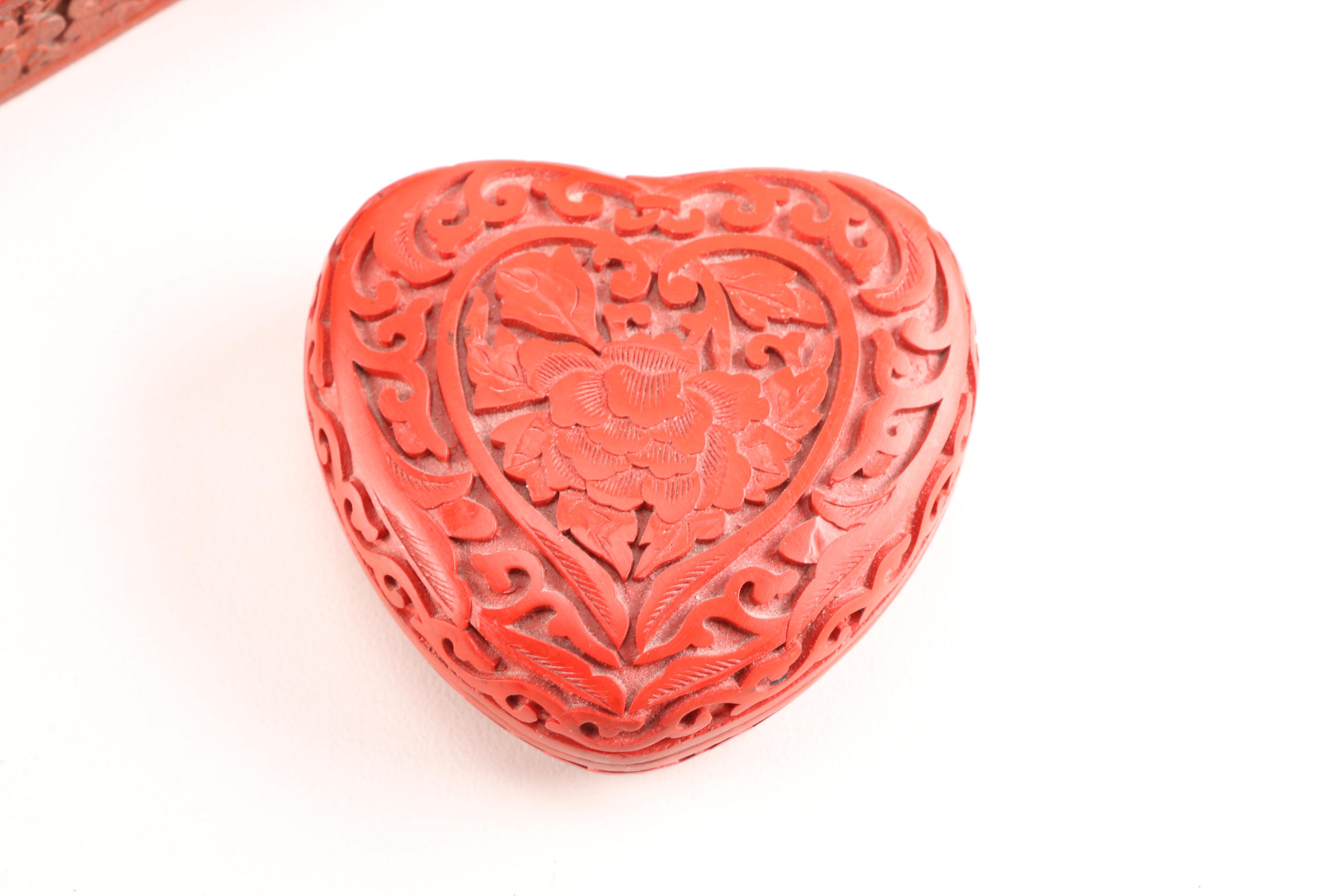 Three Chinese Cinnabar and Resin Decorative Pieces