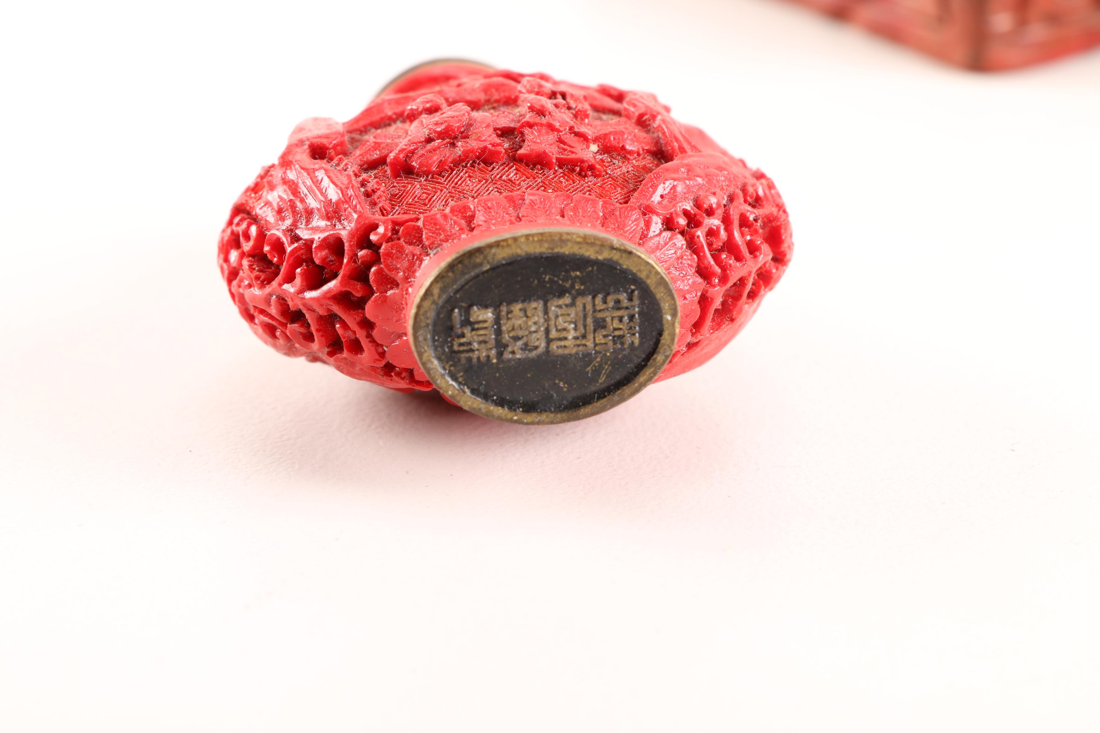 Three Chinese Cinnabar and Resin Decorative Pieces