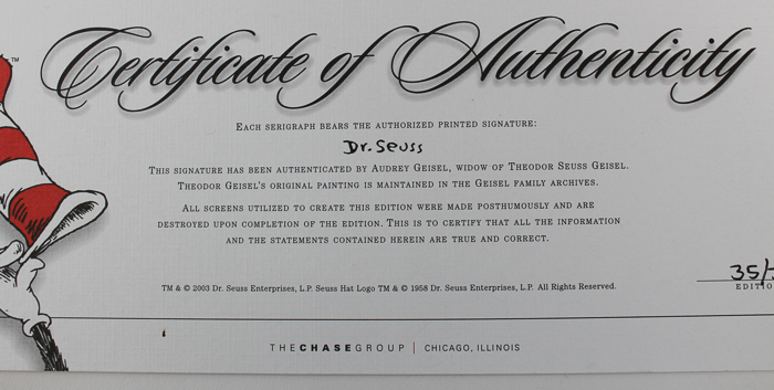 Dr. Seuss's Limited Edition "Fooling Nobody" Hand-Pulled Serigraph